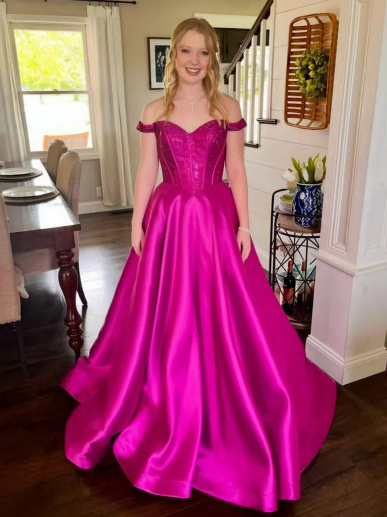 Custom Made Lace Magenta Prom Dresses 2025 - Off the Shoulder Ball Gown for Homecoming, Formal Events & Special Occasions