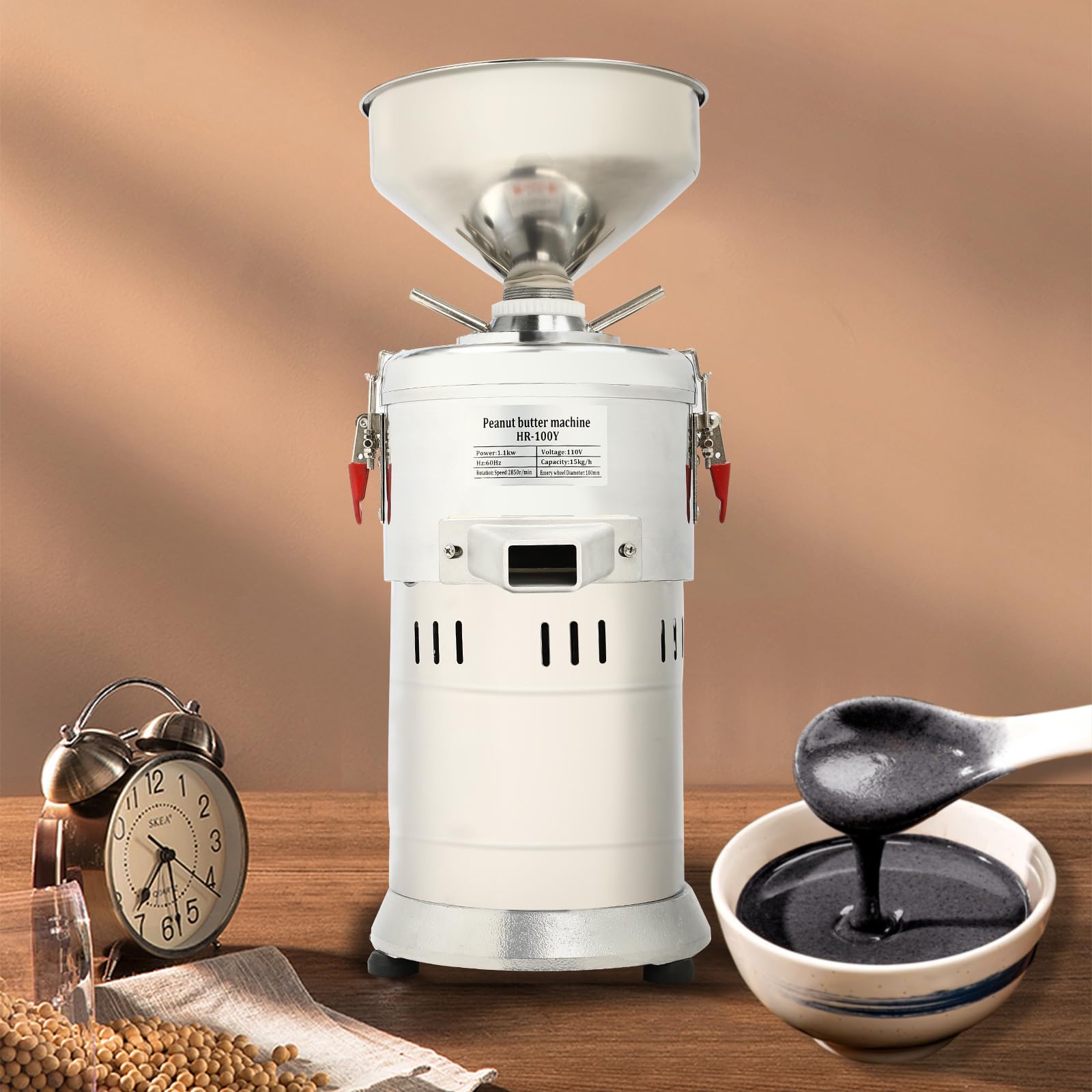 Electric Peanut Butter Maker Machine - 1100W Commercial Nut Grinder for Peanuts, Almonds, Cashew & Sesame - 33lb/h Capacity, 110V - Perfect for Home Kitchens, Bakeries & Healthy Snack Shops