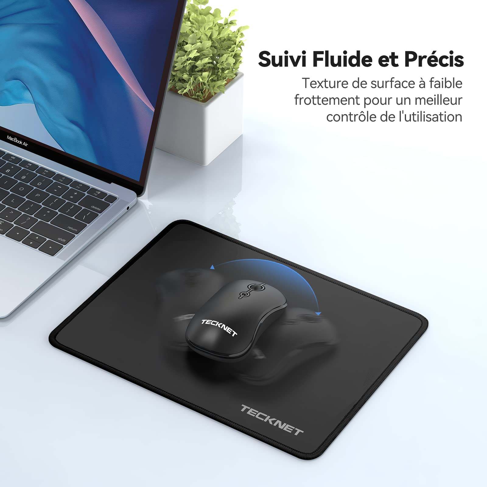 TECKNET Gaming Mouse Pad 27 x 21 cm - Non-Slip Rubber Base, Waterproof Surface for PC, Laptop, Office & Home Use - Perfect for Work, Gaming & Computer Tasks - Black