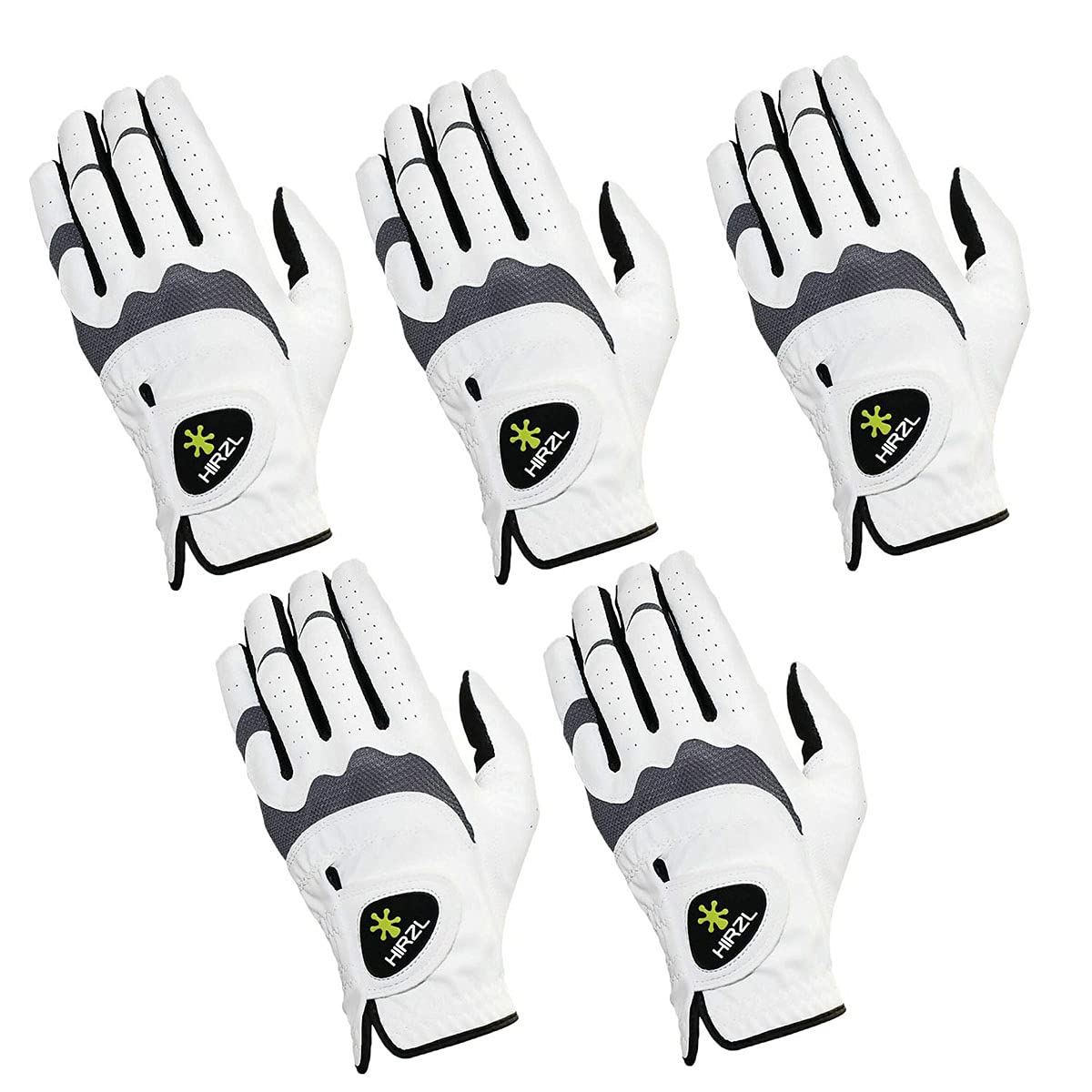 HIRZL Trust Hybrid Women's All-Weather Golf Gloves - Premium Kangaroo Leather for Ultimate Grip & Comfort - Breathable & Durable Design - Perfect for Rain or Shine Play - White/Black (5-Pack) - Ideal for Practice Sessions & Competitive Tournaments