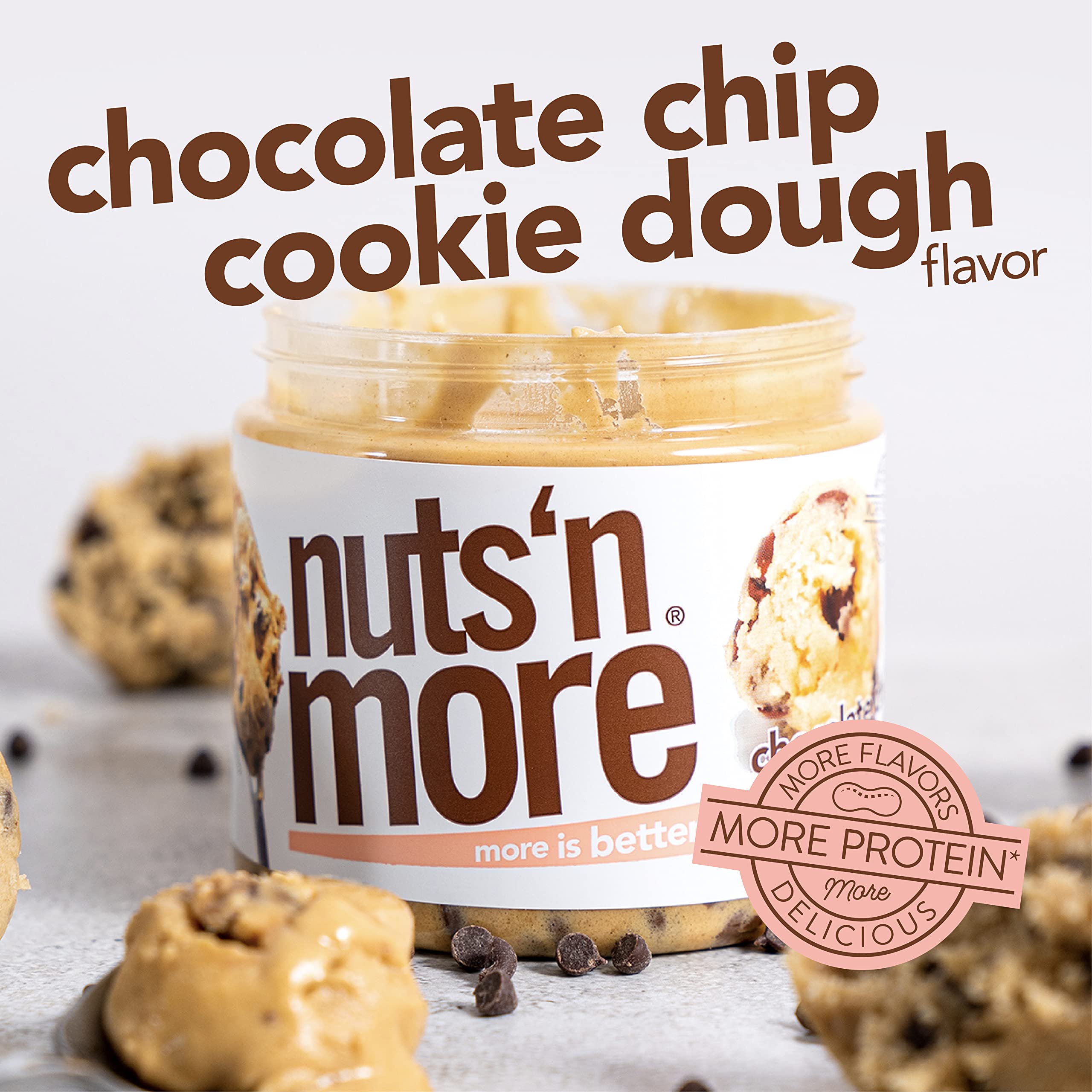 Nuts 'N More Chocolate Chip Cookie Dough Peanut Butter Spread - High Protein, Low Carb, Gluten Free, Non-GMO, All Natural Snack (15 oz Jar) | Perfect for Smoothies, Toast & Healthy Desserts