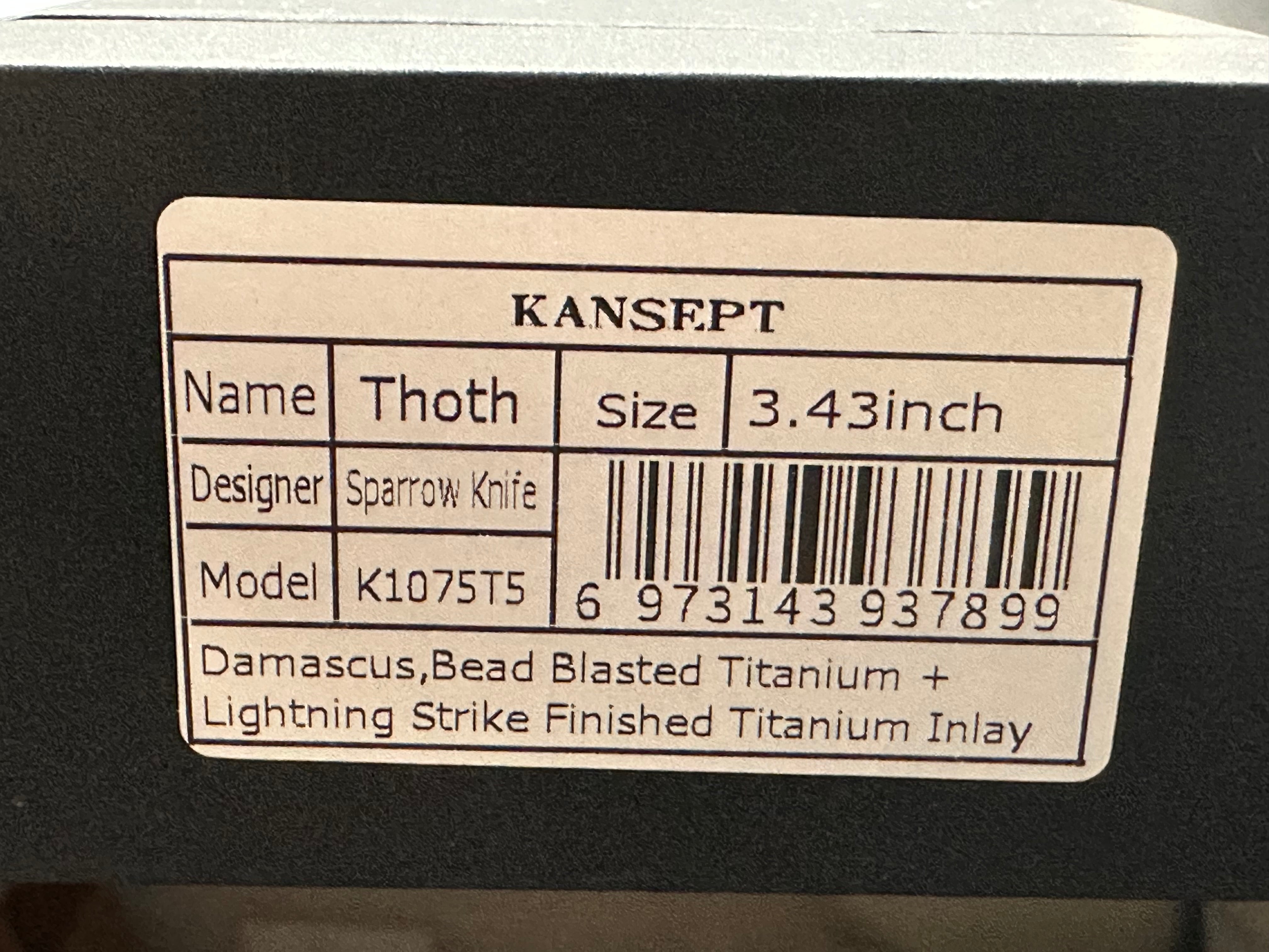 KANSEPT THOTH Folding Knife - Bead Blast/Lightning Strike Titanium Handle with Damascus Steel Blade - EDC Pocket Knife for Outdoor Camping, Hiking & Survival