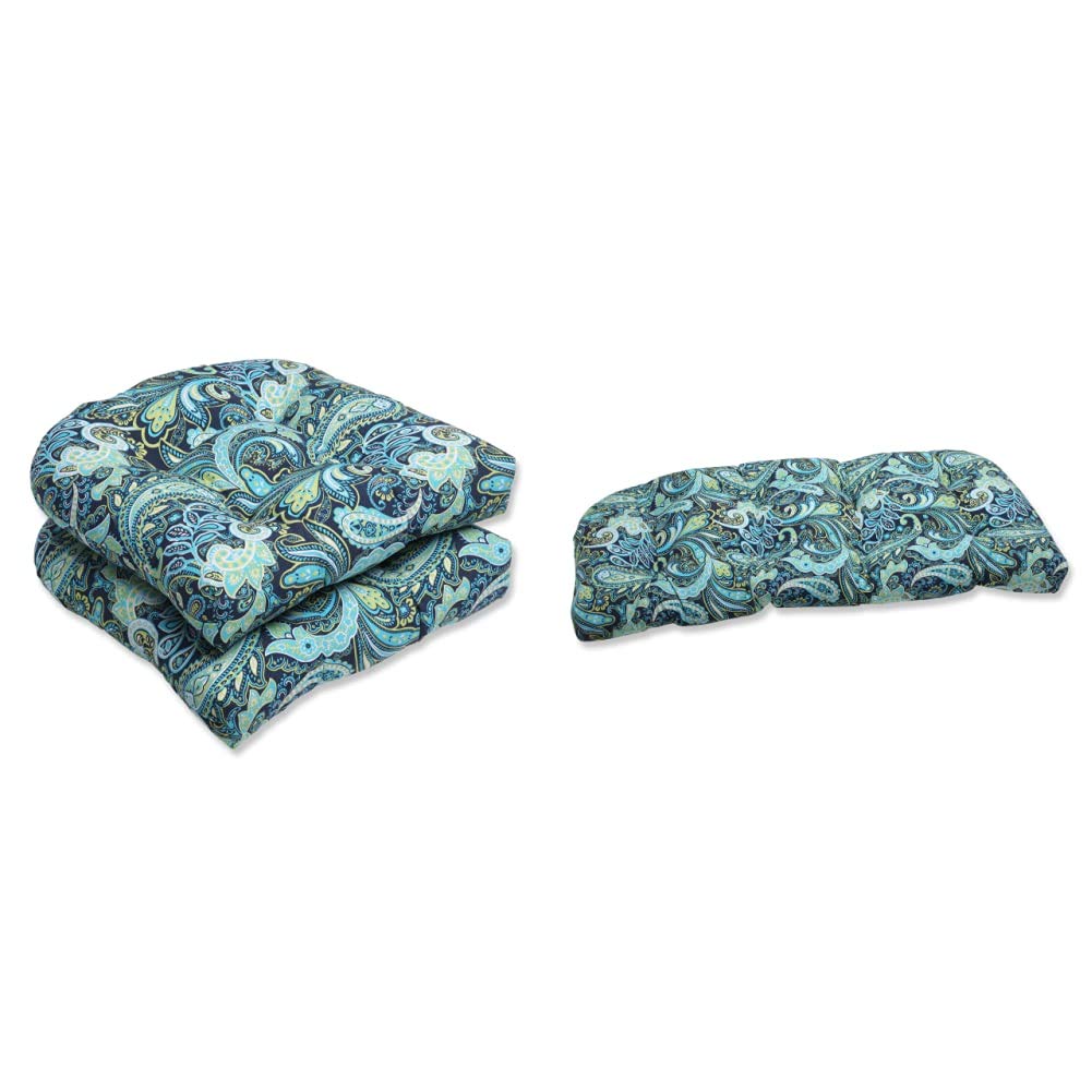 Premium Outdoor/Indoor Blue Paisley Wicker Seat Cushion Set of 2 - 44