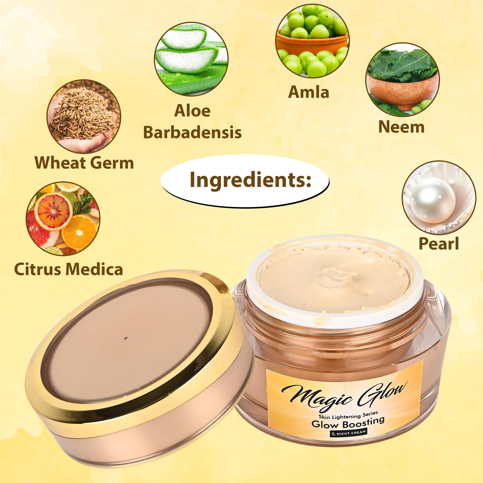 Magic Glow Instant Skin Whitening & Brightening Night Cream - Dark Spot Corrector for Face & Body | Hydrating & Even Skin Tone | Perfect for Nighttime Skincare Routine
