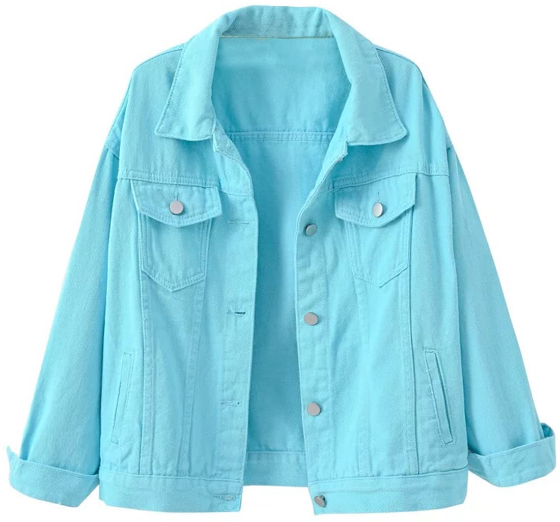 FLYCHEN Women's Denim Jacket - Stylish Button Down Jean Coat in Candy Colors | Perfect for Casual Outfits, Spring Layering & Streetwear Fashion