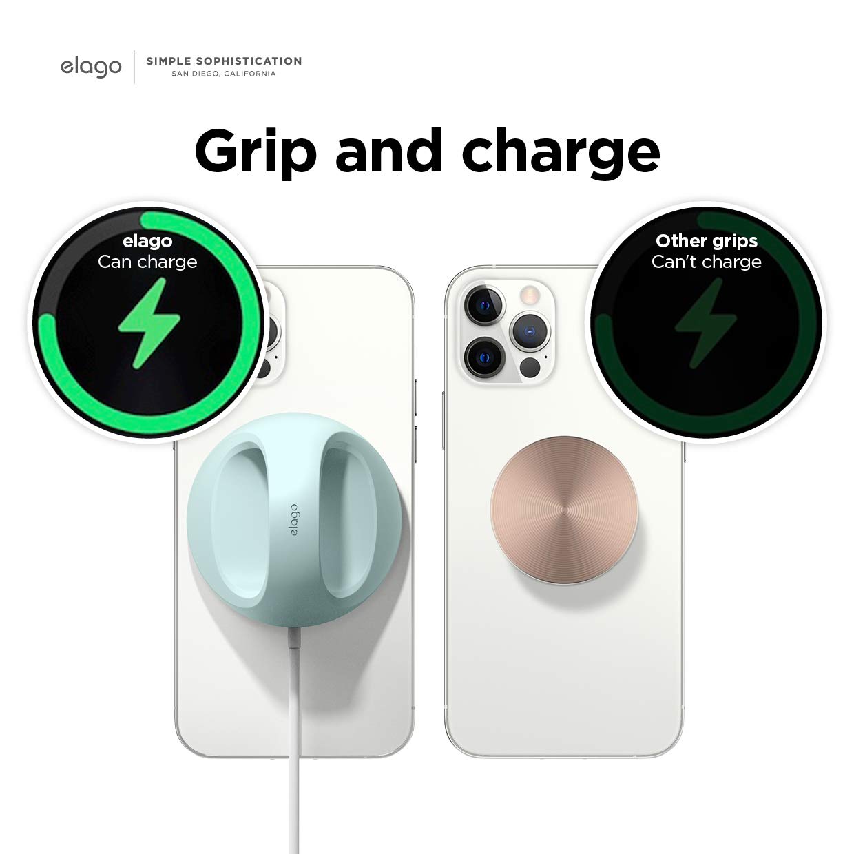 elago Grip Stand for MagSafe Charger - Universal Phone Holder Compatible with iPhone 16/15/14/13/12 Series - Nightstand Mode & Desktop Charging Stand - Perfect for Bedroom, Office, and Car Use (Mint Green) [Charger Not Included]