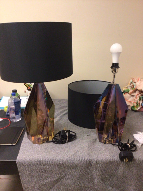 Eichholtz Setai Amber Crystal Glass Table Lamps with Shades - Pair of Elegant Modern Lighting Fixtures for Living Room, Bedroom, or Office Decor