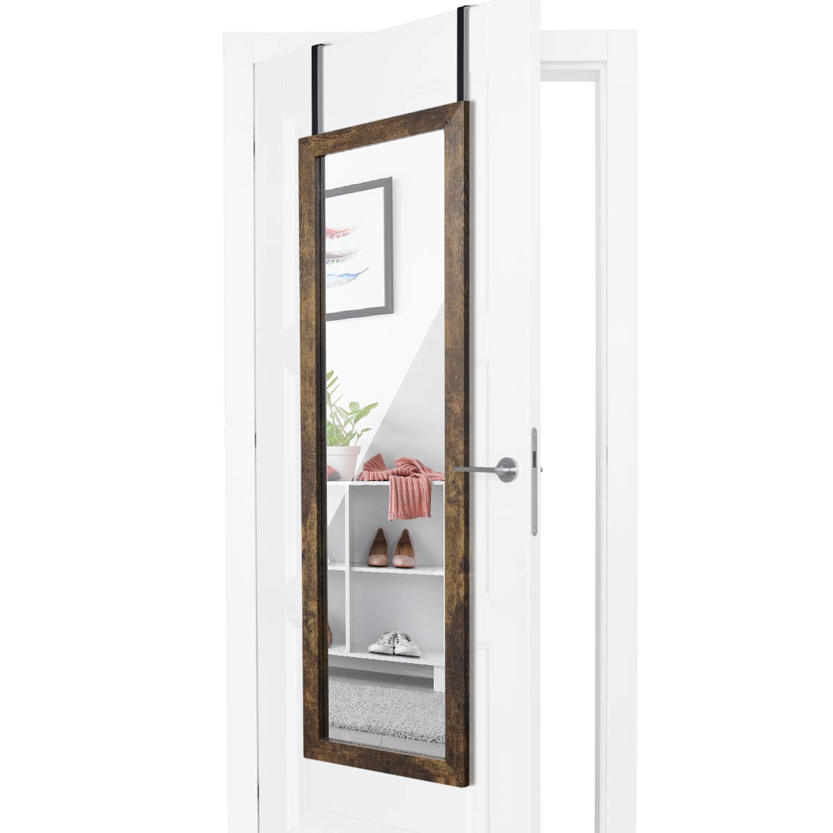 Sunix 48x14 Inch Full Length Wall Mirror with Rustic Wood Frame - Hanging Door & Body Mirror for Bedroom, Living Room, Entryway & Dressing Area