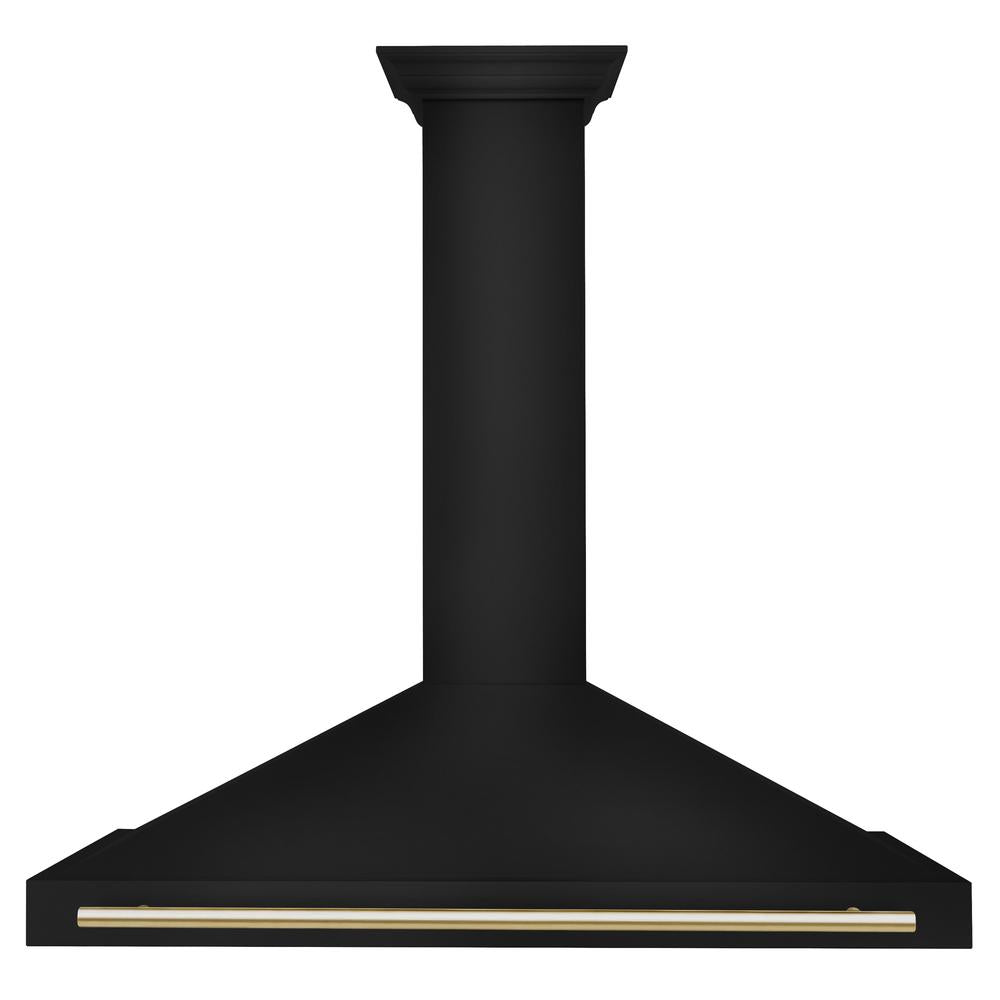 ZLINE Autograph Edition 48 Inch Black Stainless Steel Wall Mount Range Hood with Polished Gold Handle - Professional Kitchen Ventilation for Modern Homes (BSKB4Z 48 G) | Perfect for Gourmet Cooking & Open Concept Kitchens