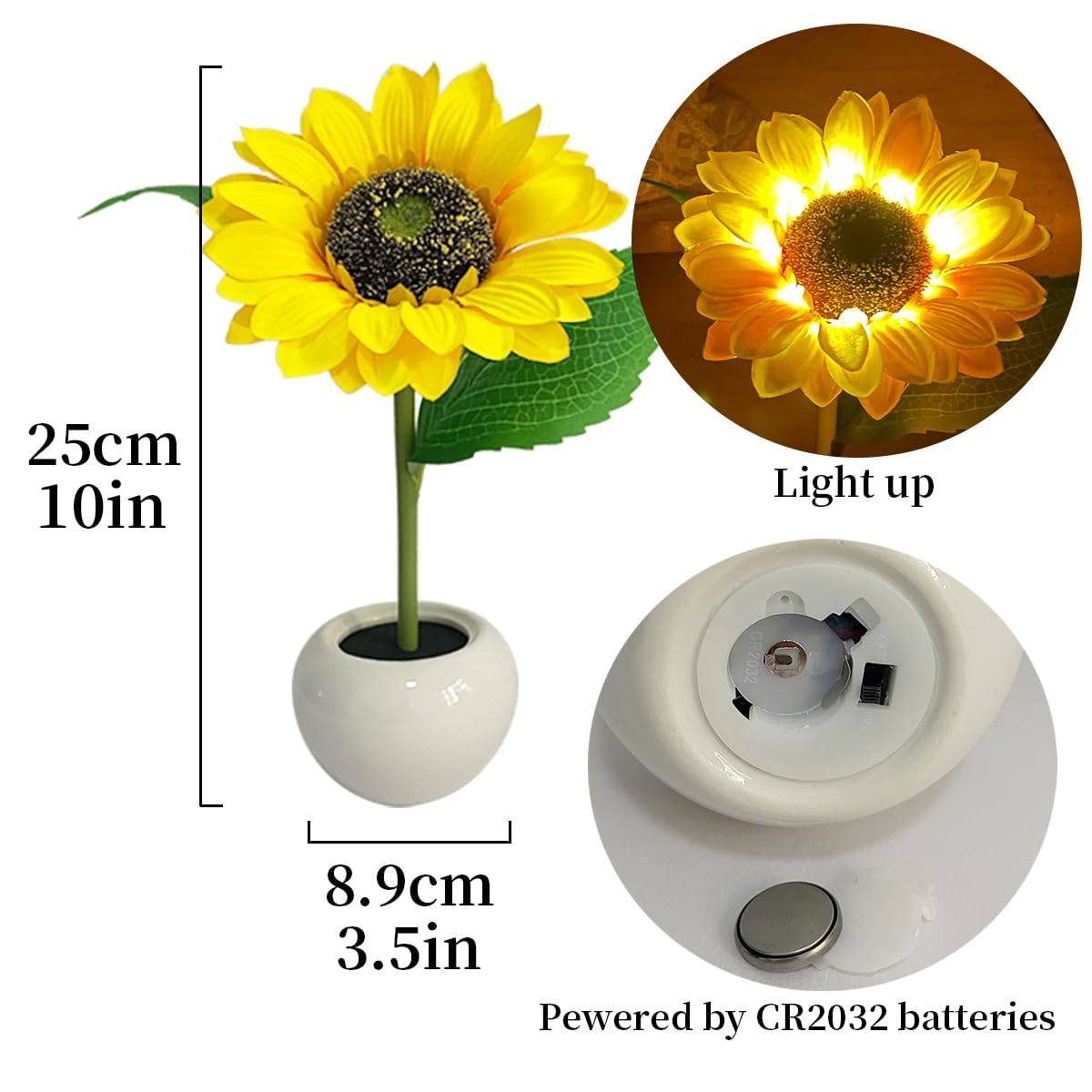 Artificial LED Sunflower Lamp with Ceramic Pot - Table Light & Night Light for Home Office Decor, Housewarming Gift Idea - Perfect for Bedroom, Living Room & Desk Decorations