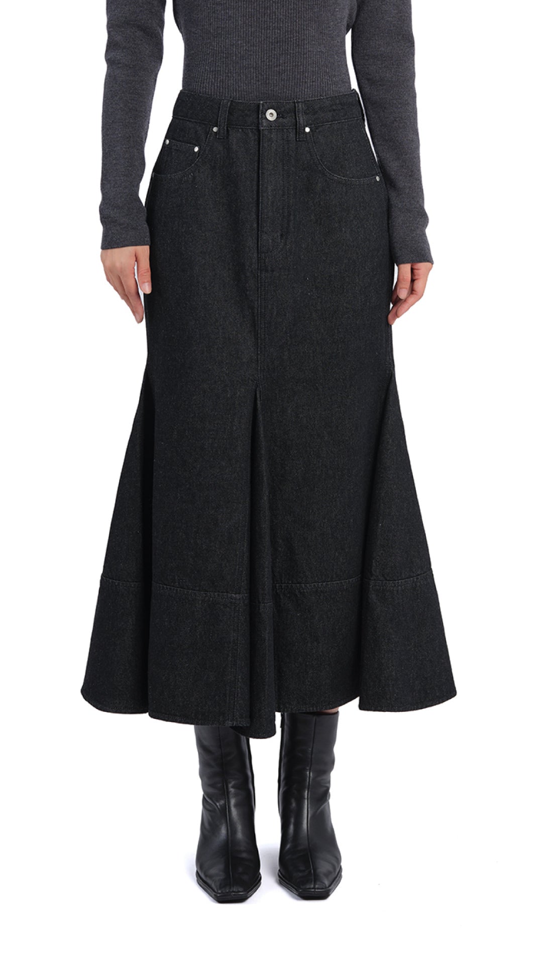 Stylish High Waist Denim Fishtail Skirt for Women - Trendy A-Line Midi Skirt with Side Pockets - Perfect for Casual Outfits, Date Nights & Office Wear