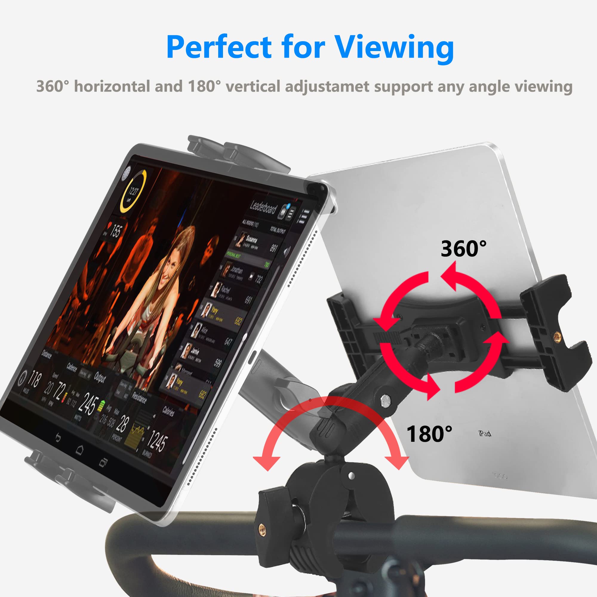 Treadmill Tablet Holder - Adjustable iPad Mount for Stationary Bike, Elliptical & Spin Bike - Fits 4-13