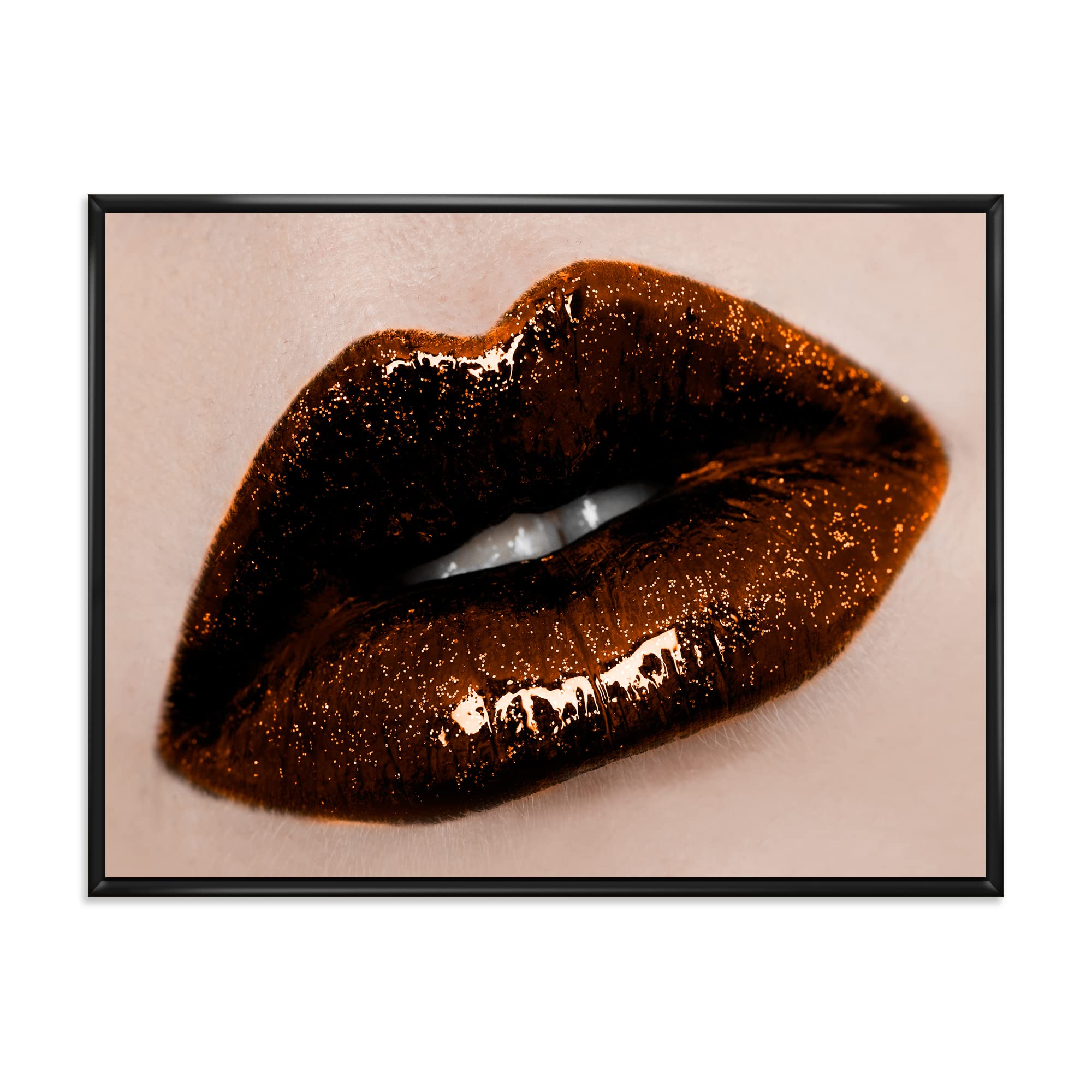 DesignQ Close-Up of Gorgeous Woman Lips II - Modern Framed Canvas Wall Art Print for Living Room, Bedroom & Office Decor - Vibrant Lip Art Painting for Home & Commercial Spaces