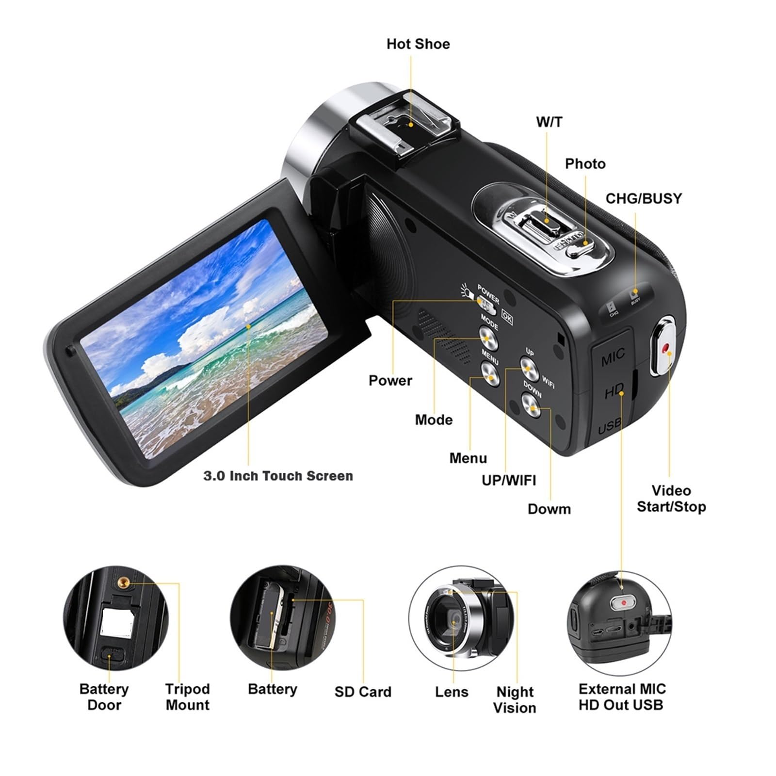 2.7K HD Digital Video Camera with 16X Zoom & 3.0