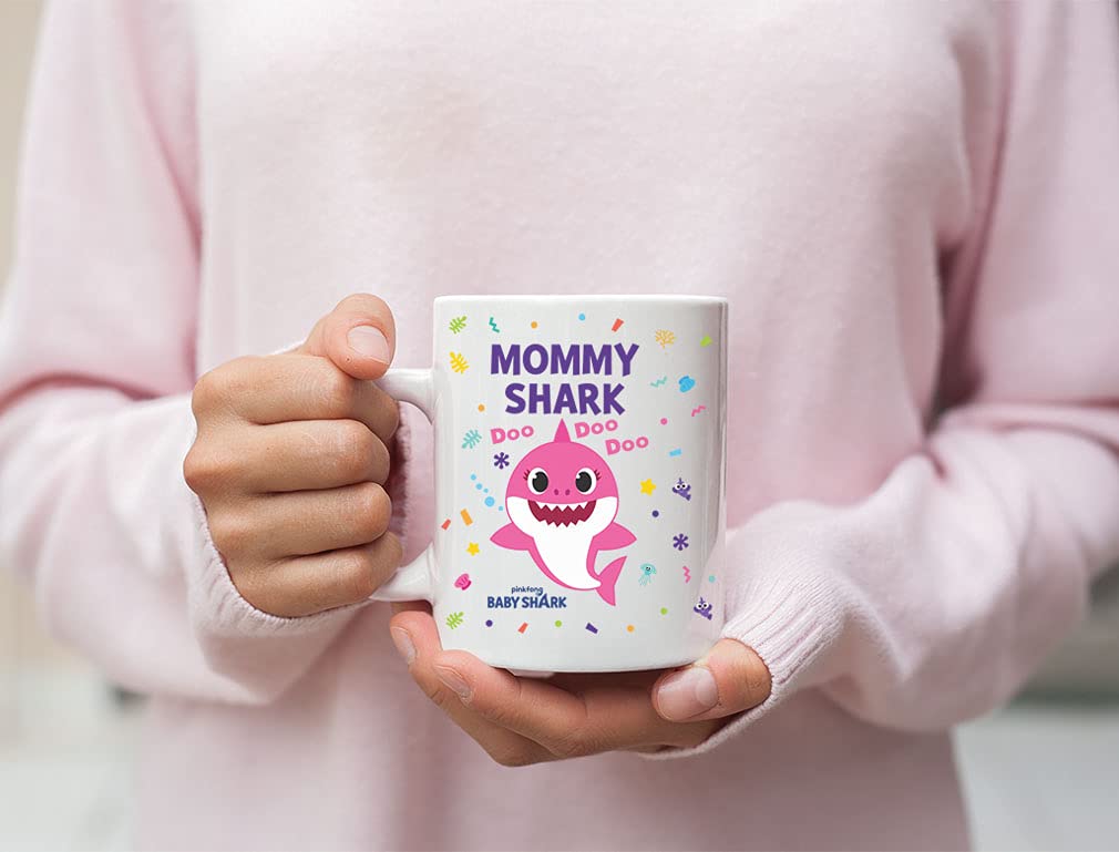Funny Mommy Shark Coffee Mug - 15oz Ceramic Baby Shark Doo Doo Doo Mug for Mom, Mother's Day, Birthday Gifts, Mother Daughter/Son Novelty White Mug - Perfect for Home, Office & Coffee Lovers