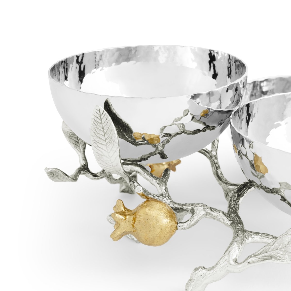 Premium Pomegranate Silver & Gold Triple Bowl Set - Elegant Fruit Serving Bowl for Parties, Weddings & Home Decor