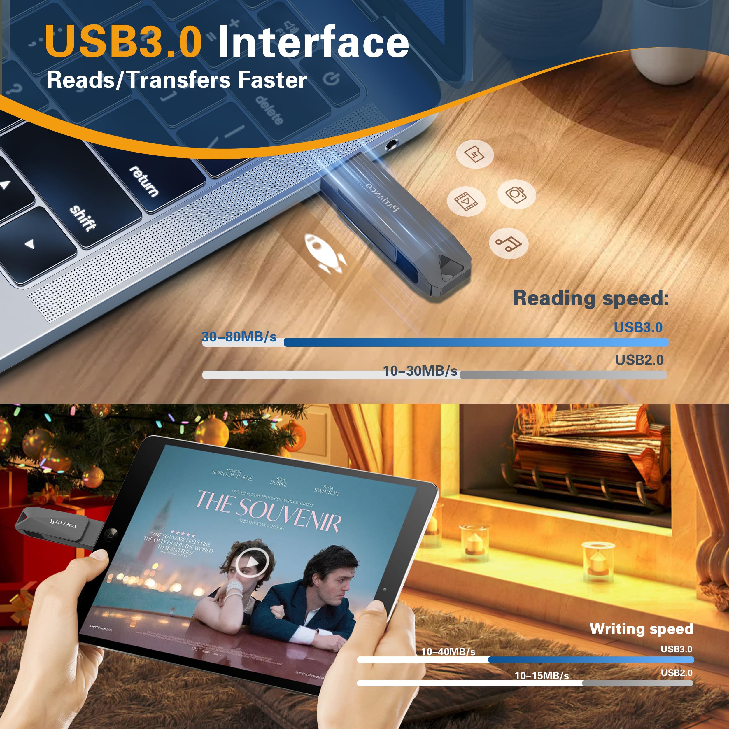 256GB MFi Certified USB 3.0 Flash Drive for iPhone - 3-in-1 Lightning/USB-C/OTG Memory Stick with One-Click Backup - Compatible with iPhone/iPad/Android/Mac/PC (Black) - Perfect for Data Transfer, File Storage & Mobile Office Use