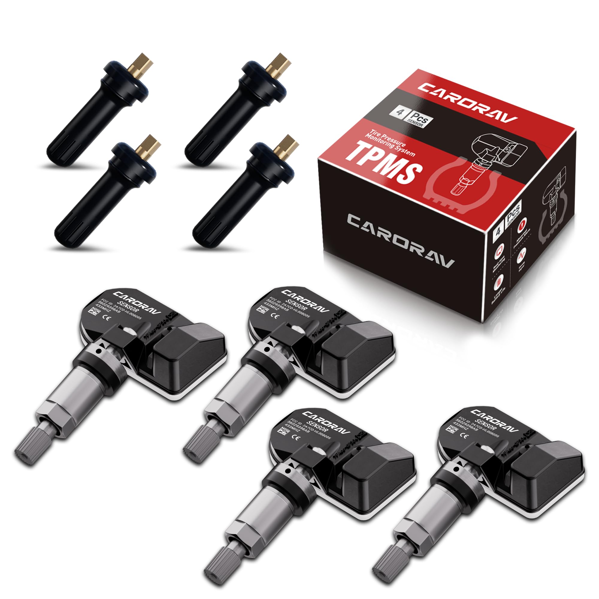 4-Pack 433MHz TPMS Sensor Replacement for Chrysler Jeep Dodge Ram - OE Compatible with #56029398AB 68142397AA 68241067AA 68241067AB | Tire Pressure Monitoring System for Safer Driving & Better Fuel Efficiency