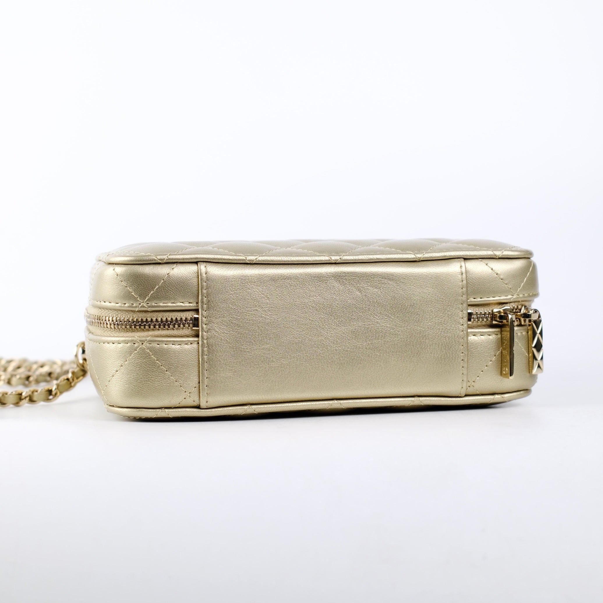 Chanel Champagne Gold Top Handle Vanity Crossbody Bag with Mirror - Luxury Designer Handbag for Women, Evening Parties & Special Occasions