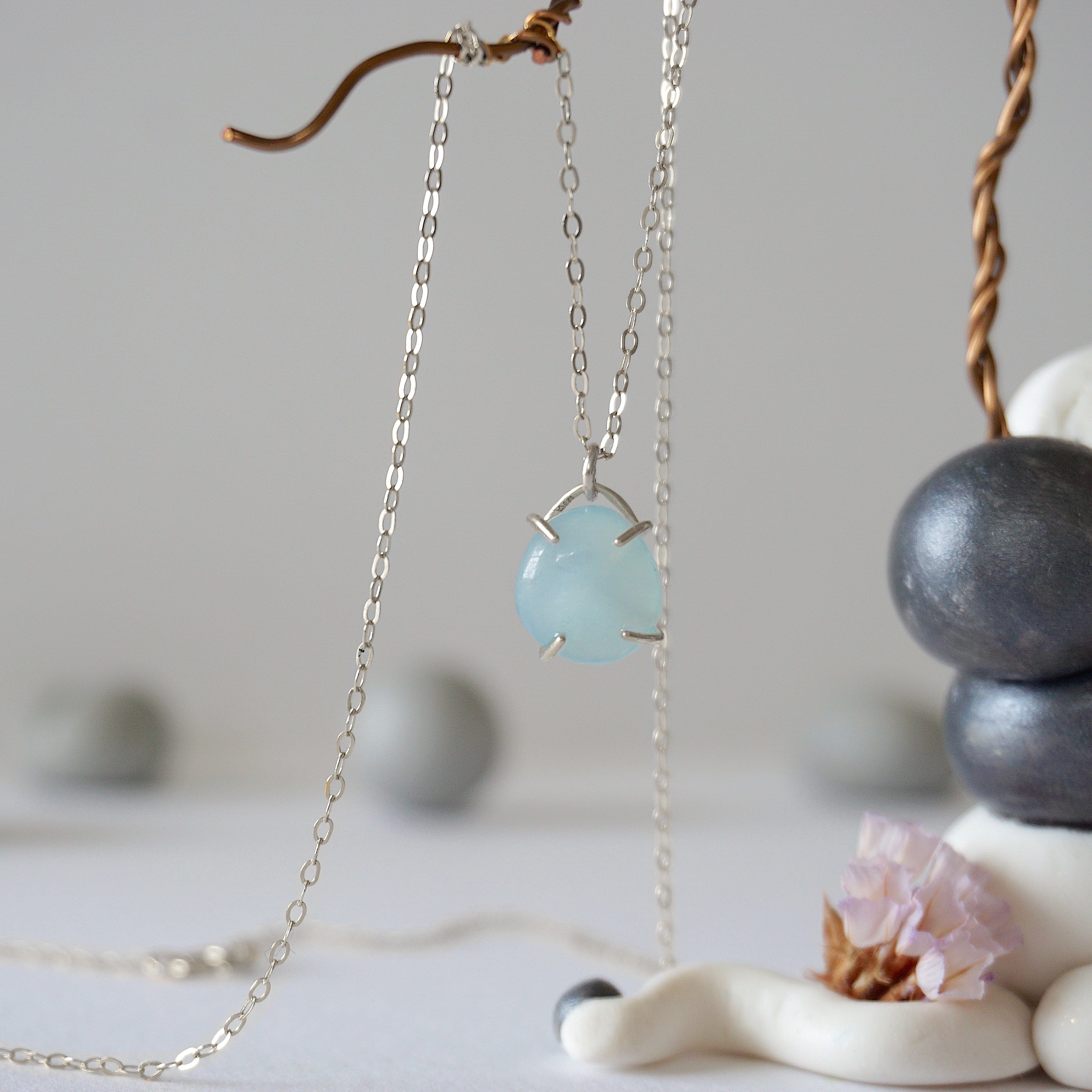 Aquamarine Necklace for Women - Sterling Silver Huggie Charm Necklace with Elegant Pendant - Perfect for Gifts, Weddings & Everyday Wear