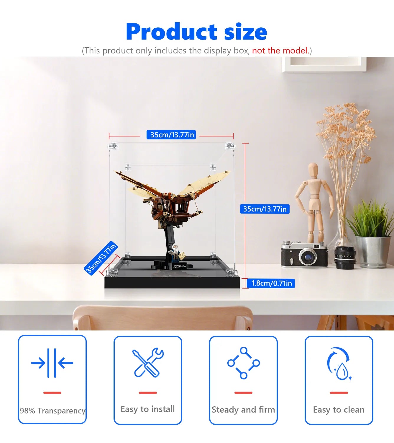LEGO Icons Leonardo da Vinci's Flying Machine 10363 Display Case - Clear Acrylic Showcase for Collectible Building Sets - Perfect for Home Decor, Office Display & Gift Presentation