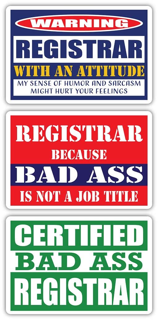 Certified Bad Ass Registrar Stickers (3-Pack) | Funny Job & Career Gift Ideas | Durable 3M Vinyl Decals for Laptops, Hard Hats, Windows | Perfect for Office Humor & Workstation Customization