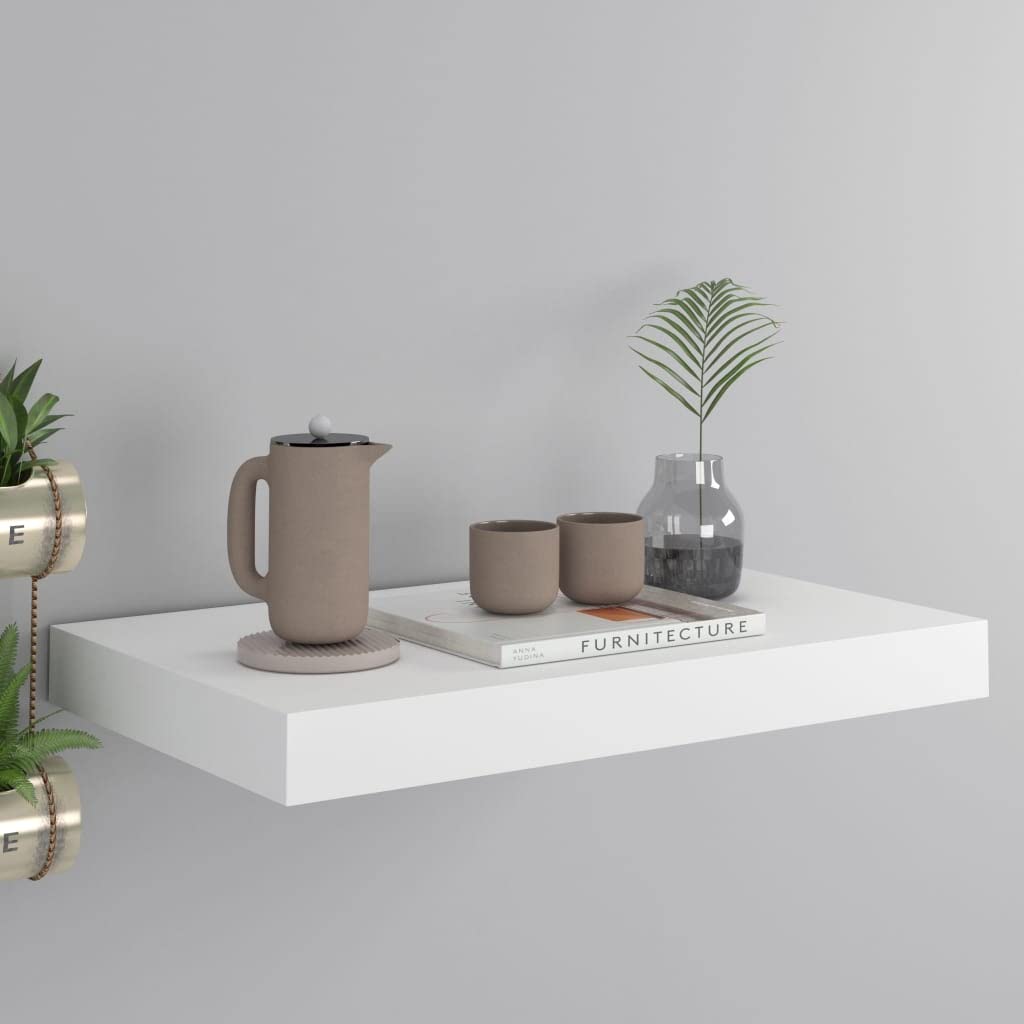 Modern Floating Wall Shelf Set - White MDF Wall Mounted Display & Storage Shelves (15.7