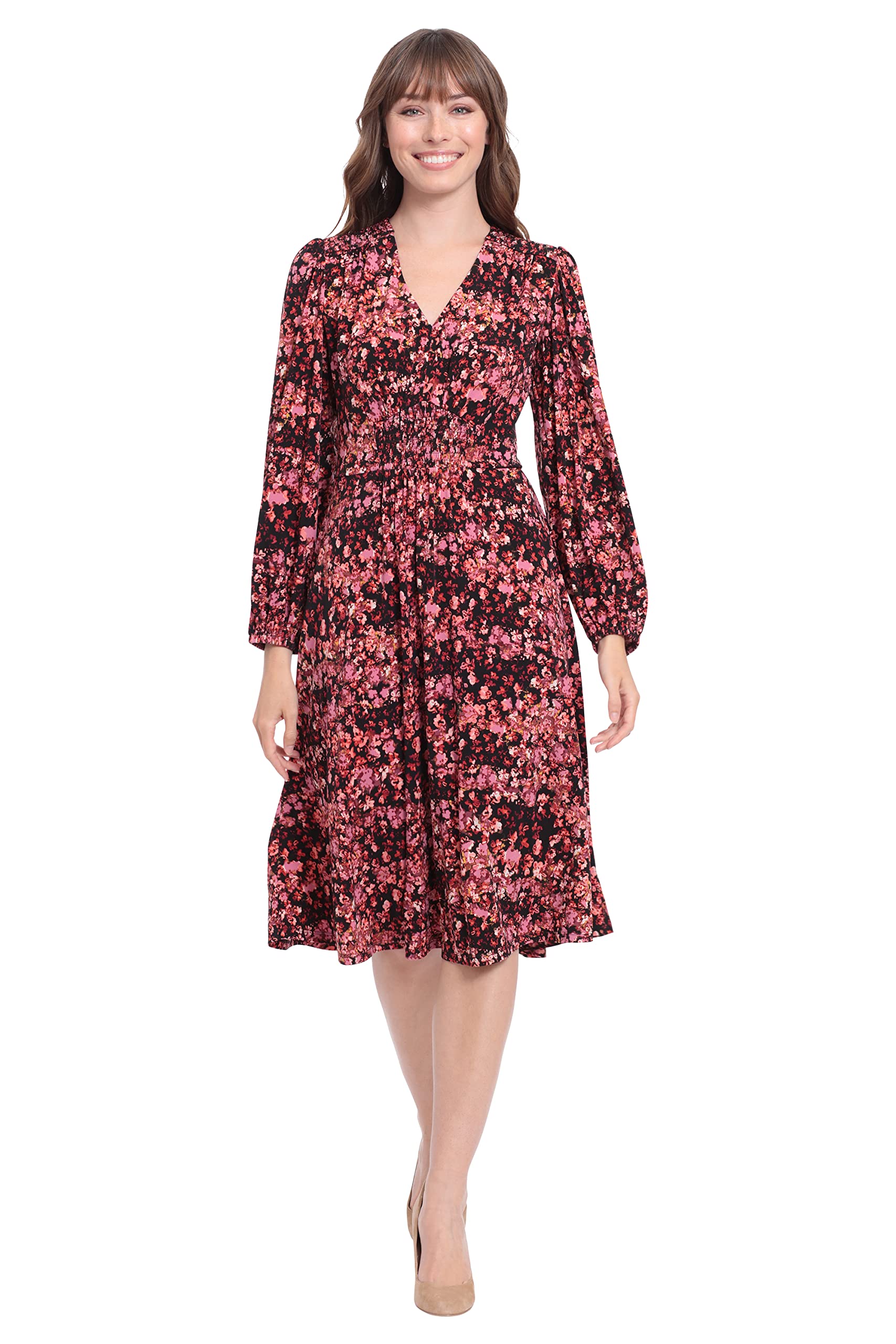 London Times Women's Smocked Empire Waist Fit and Flare Dress - Elegant Summer Midi Dress for Weddings, Parties & Office Wear