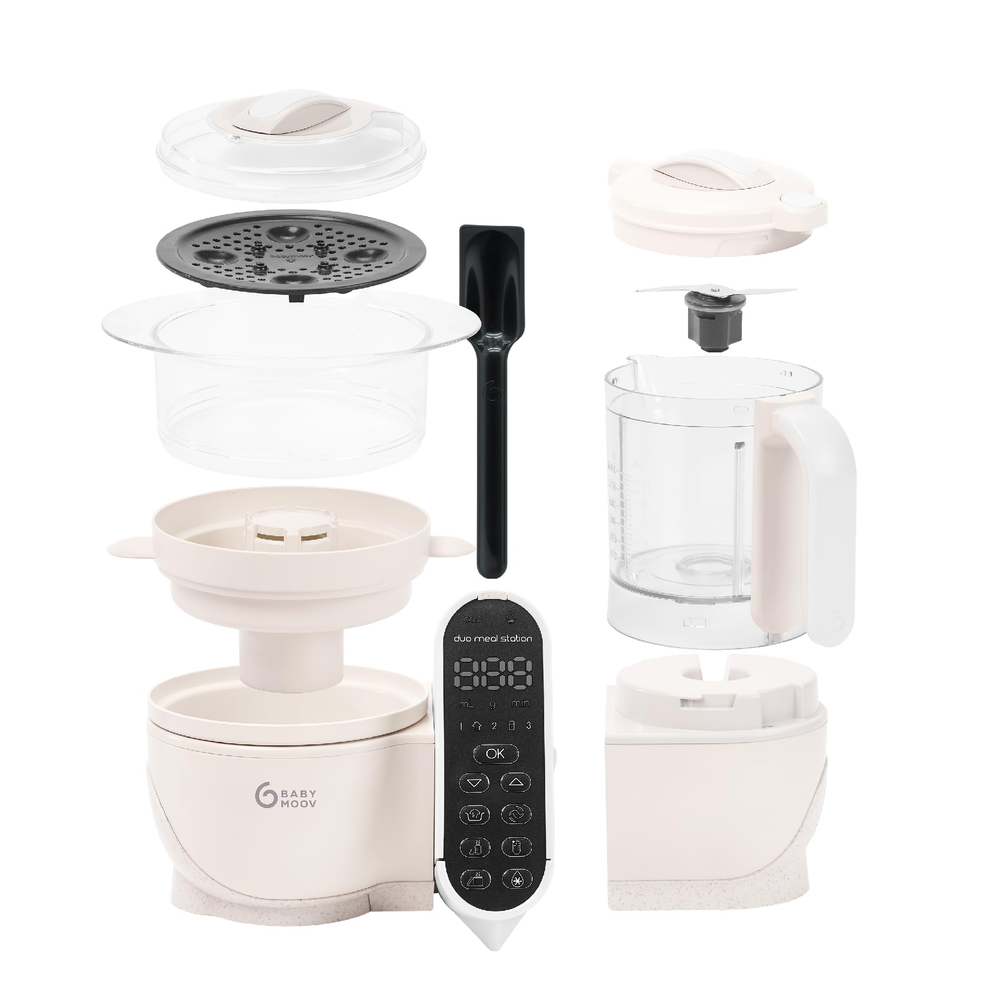 Babymoov Duo Meal Station 6-in-1 Baby Food Maker - Multi-Speed Steamer & Puree Blender with Warming & Defrosting Functions | Nutritionist Approved | Mineral Beige | Perfect for Homemade Baby Food Preparation & Meal Storage