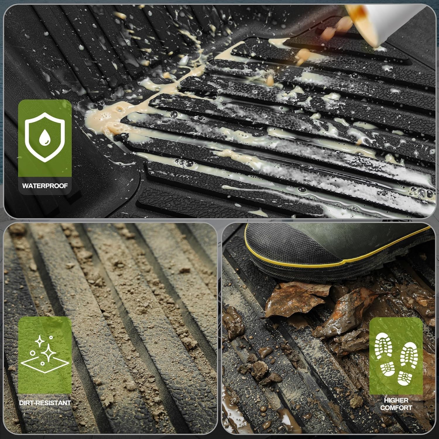AUTOSAVER88 All-Weather Floor Mats for 2019-2025 Chevy Silverado 1500 & GMC Sierra 1500 | Heavy Duty Car Liners for 2020-2025 Chevrolet Silverado/GMC Sierra 2500HD/3500HD Crew Cab | Black Rubber Floor Protection with Factory Carpeted Storage | Perfect for Off-Roading, Work Trucks & Daily Commutes