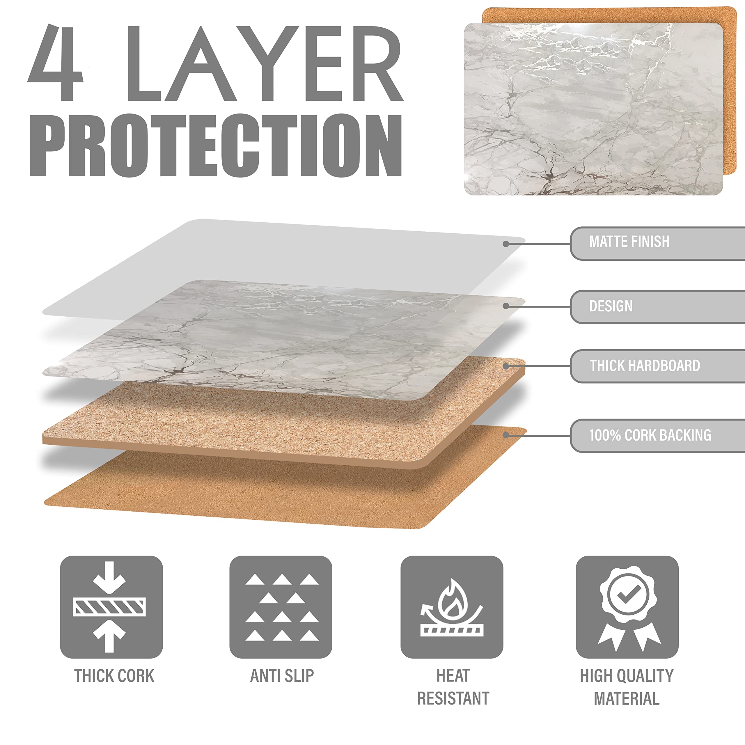 Elegant Marble Cork Placemats Set of 2 - 12