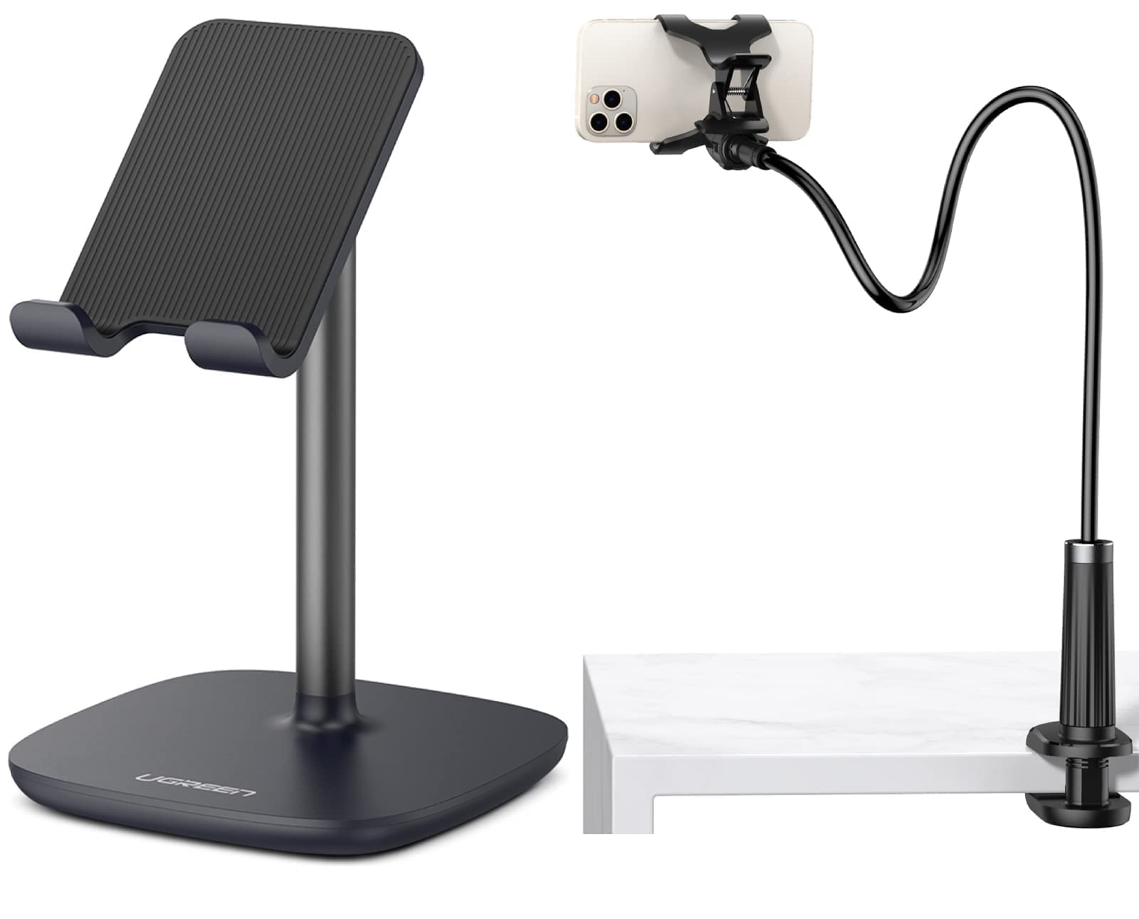 UGREEN Adjustable Phone Stand with Flexible Gooseneck Holder - Compatible with iPhone 15/14/13, Samsung Galaxy - Perfect for Desk, Bed, Kitchen, Watching Videos & Video Calls
