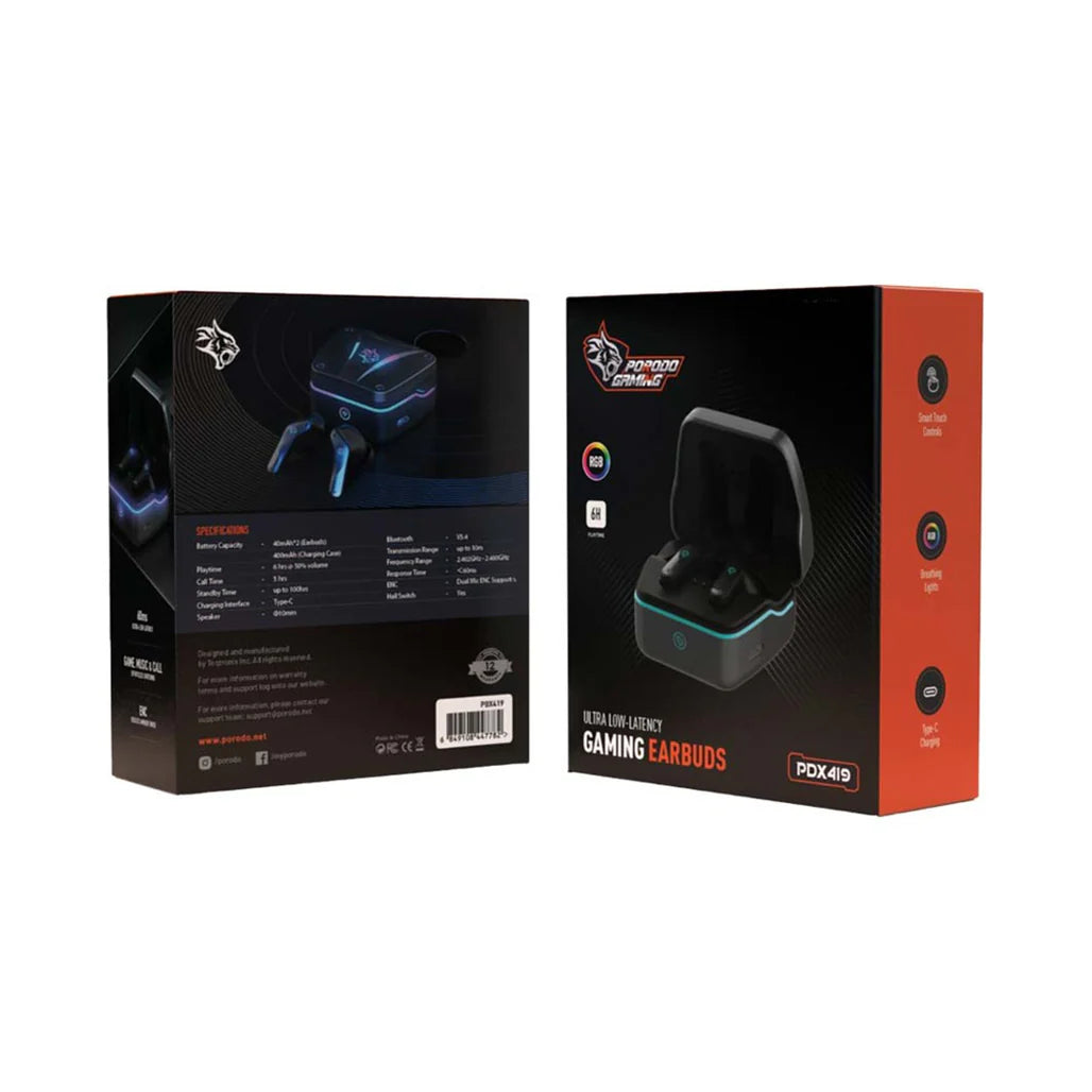 Porodo Gaming Headset - Ultra Low Latency Wireless Bluetooth Headphones with Noise Cancelling Mic for PC, PS5, Xbox - Perfect for Competitive Gaming & Streaming