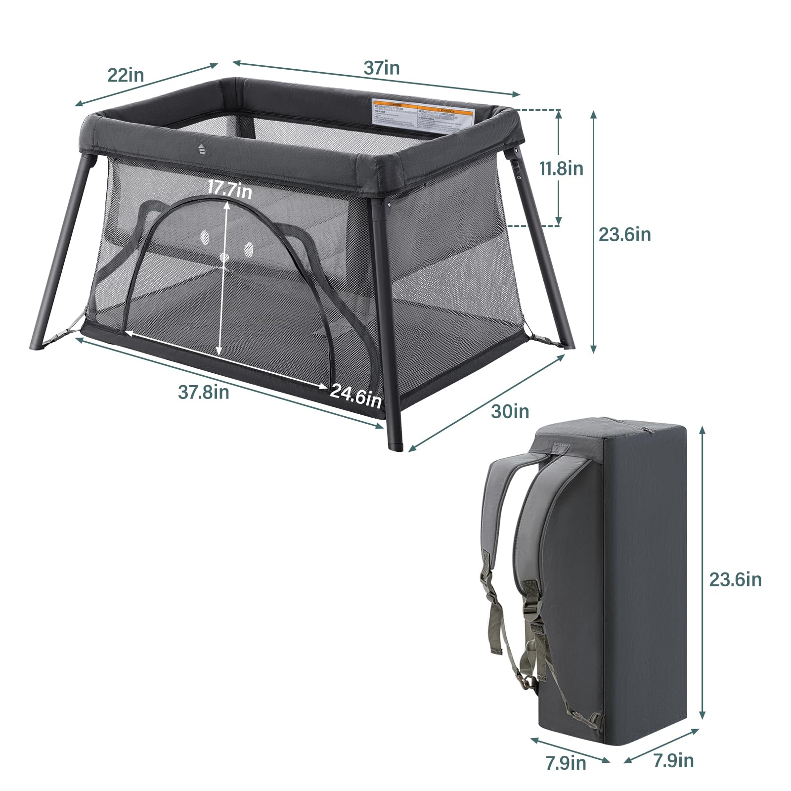 3-in-1 Portable Travel Crib for Babies & Toddlers - Lightweight Foldable Playpen with Comfortable Mattress & Carry Bag (Dark Grey) - Perfect for Home, Travel, Camping & Grandparents' House