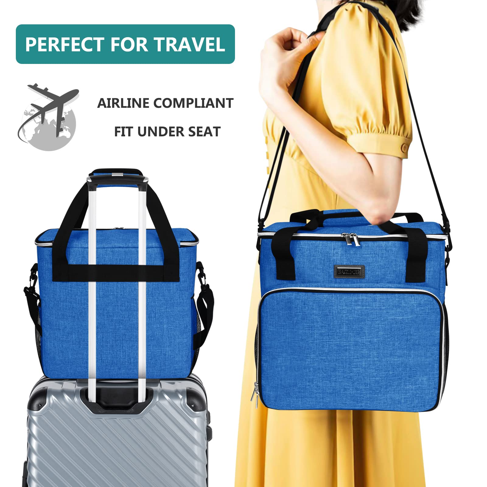 BAGLHER Dog Travel Bag - Waterproof Pet Carrier with 2 Food Containers & Collapsible Bowls | Essential Travel Accessories for Dogs & Cats | Perfect for Road Trips, Camping & Airplane Travel (Blue)