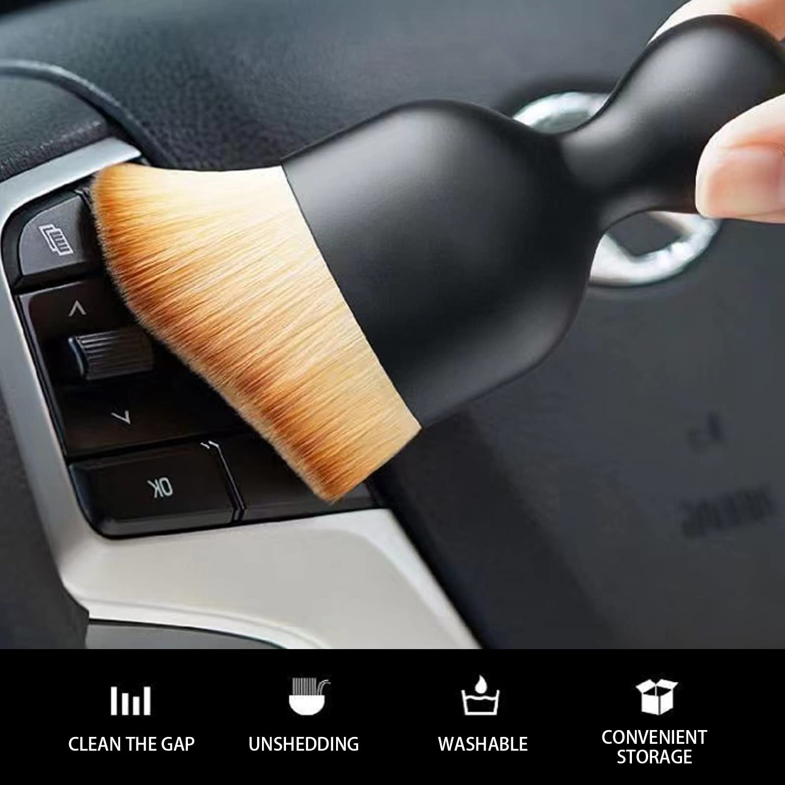 Jeseny 1 Pack Ultra Soft Detailing Brush - Car Dust Removal Brush for Wet & Dry Cleaning - Non-Scratch Interior Crevice Brush for Panels, Air Vents & Leather (Yellow) - Perfect for Car Detailing & Auto Interior Maintenance