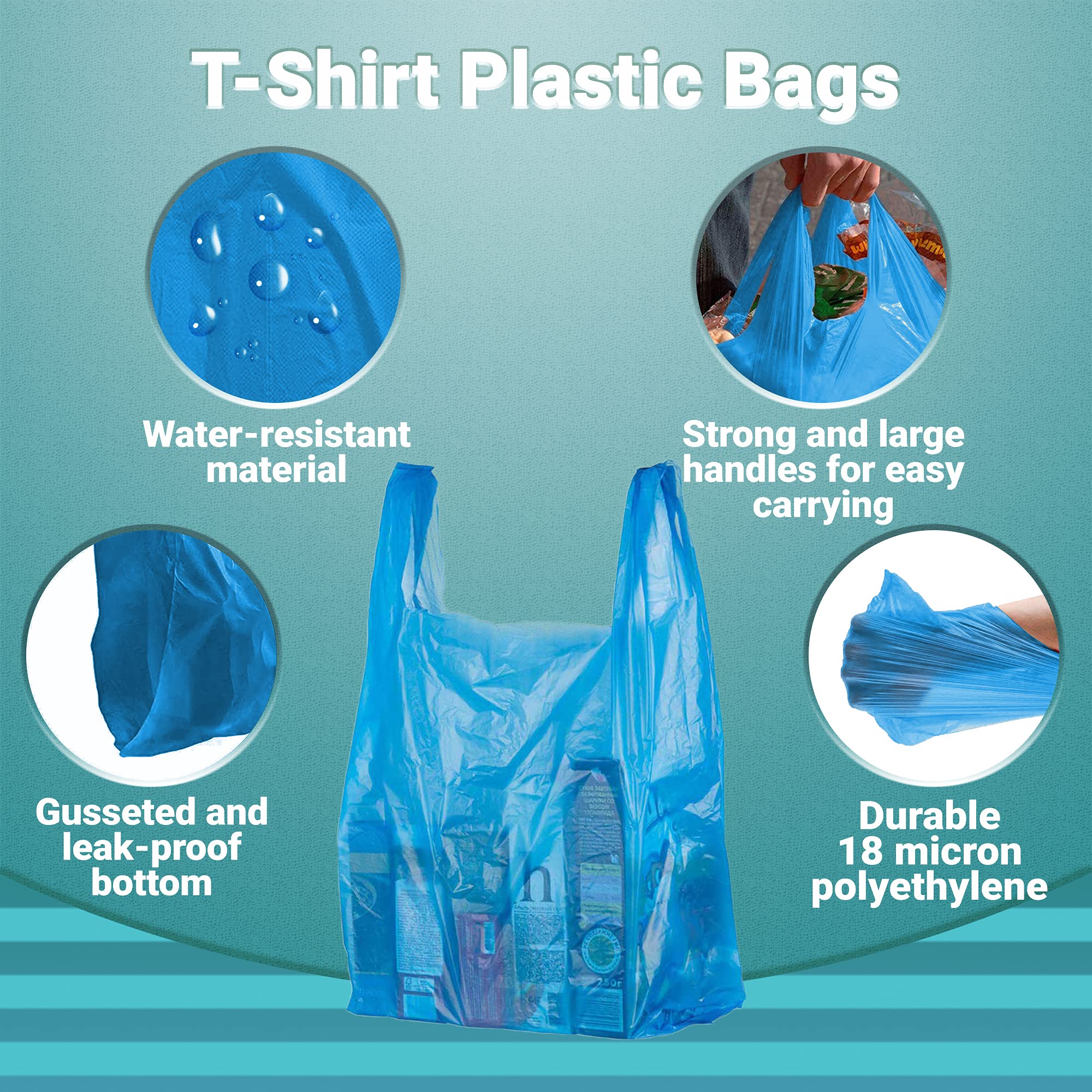 400 Pack Blue T-Shirt Bags 18x8x32 Inches - Heavy Duty HDPE Plastic Shopping Bags with Handles, Unprinted, Reusable & Recyclable - Perfect for Retail Stores, Grocery Shops, Restaurants & Farmers Markets