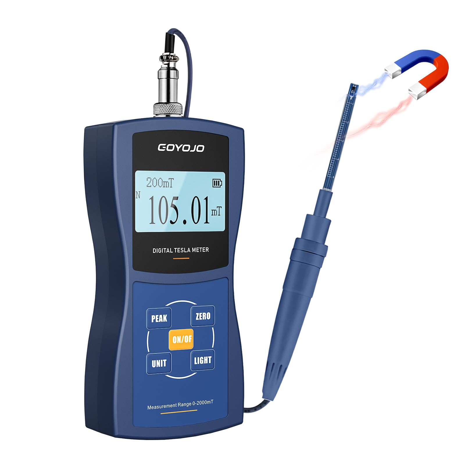 High Precision Digital Gauss Meter & Tesla Meter with Metal Probe - Auto Data Recording, N/S Polarity Identification - Magnetic Field Tester for Residual Magnetism, Nondestructive Testing - Ideal for Industrial QA, Physics Labs & Electronics Repair