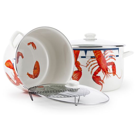 18 Quart Stock Pot with Lid - Red Lobster Enamelware Dutch Oven for Cooking, Boiling & Serving - Perfect for Soups, Stews, Pasta & Seafood Dishes
