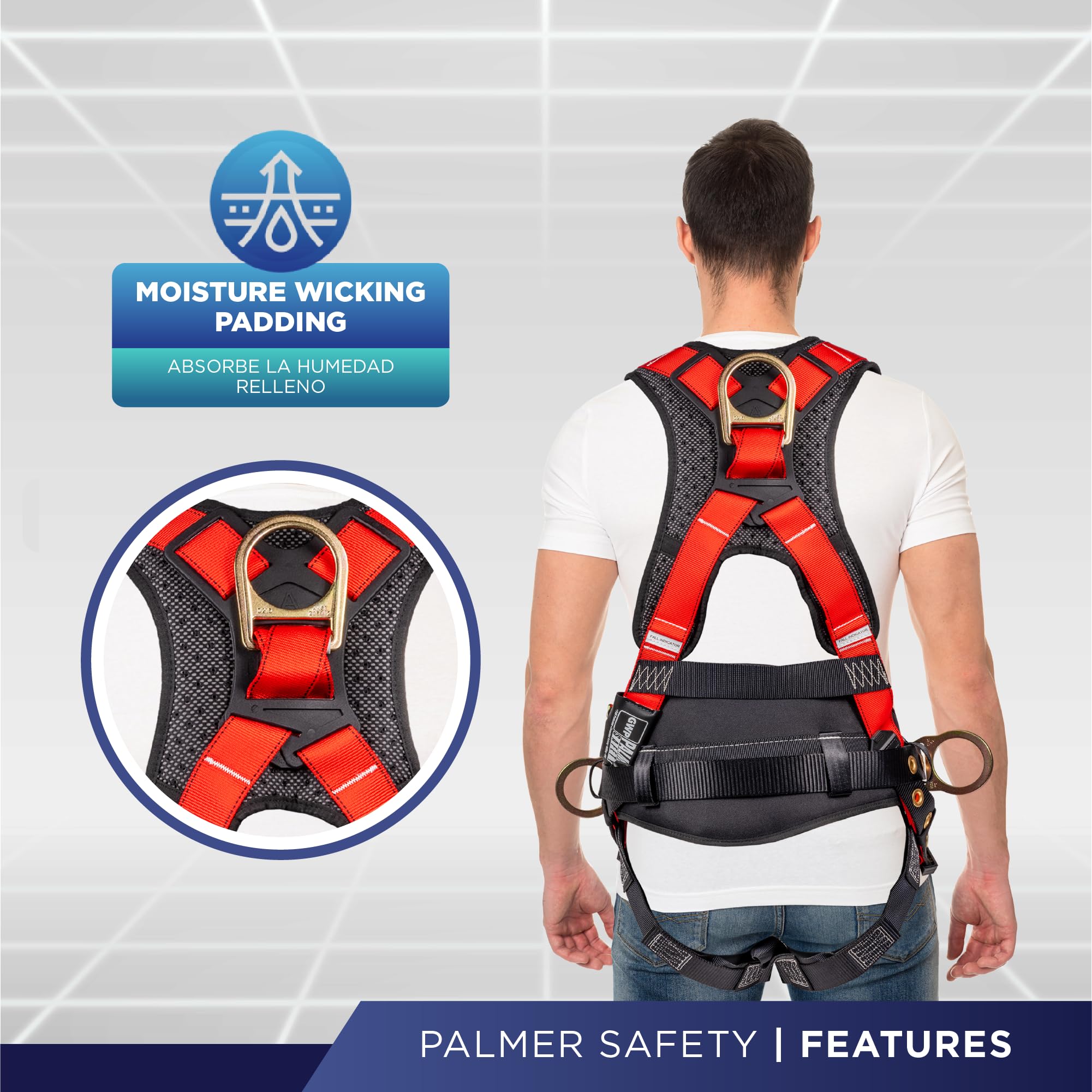 Palmer Safety Hammerhead 5-Point Safety Harness with Back Padding, QCB Chest Buckle, Tongue Buckle Leg Straps & D-Rings - OSHA Compliant Fall Protection for Construction, Roofing & Industrial Work