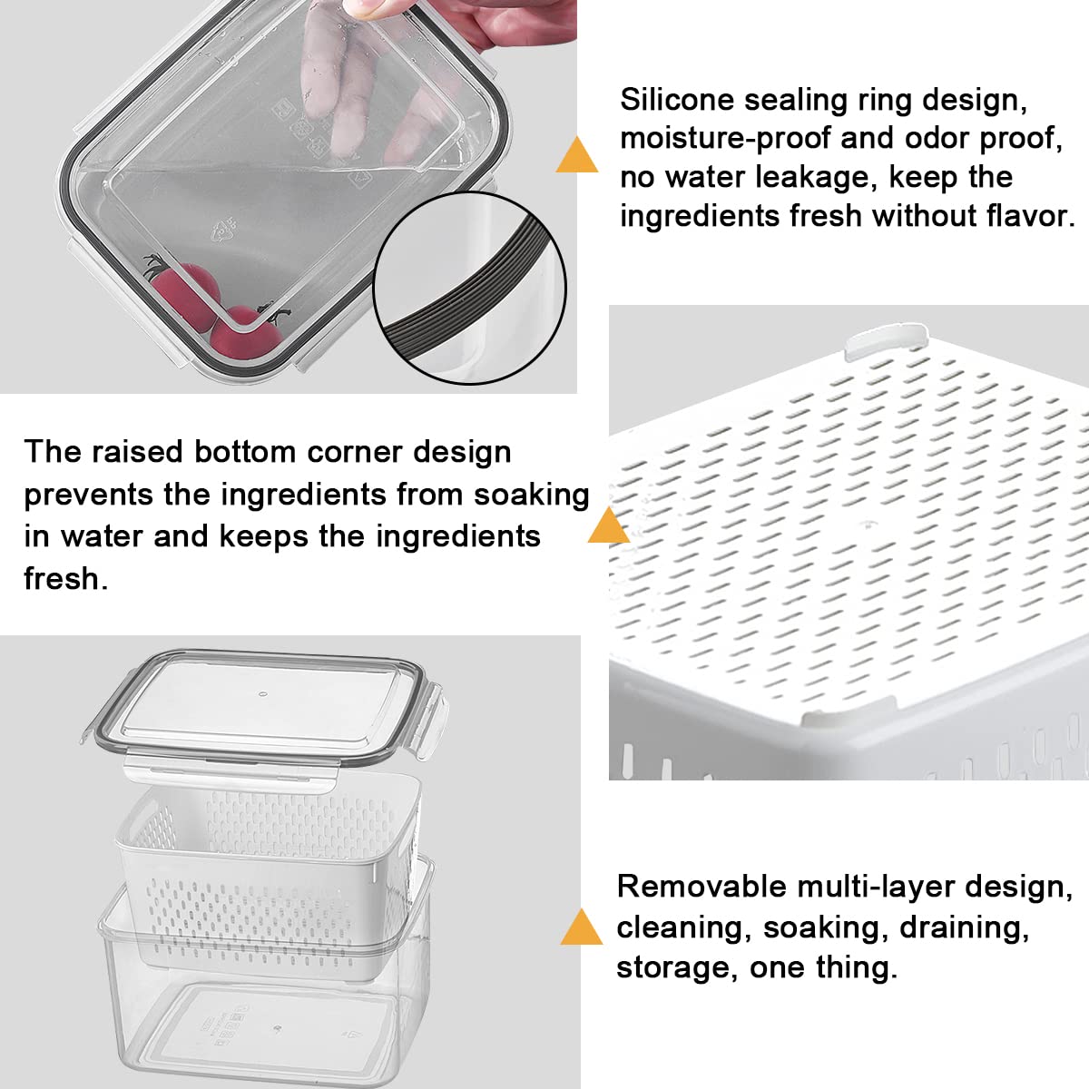3-Pack BPA-Free Plastic Food Storage Containers with Lids & Strainer – Airtight Fridge Organizer for Fruits, Vegetables, Berries & Meat | Keep Produce Fresh Longer | Perfect for Meal Prep, Kitchen Organization & Refrigerator Storage