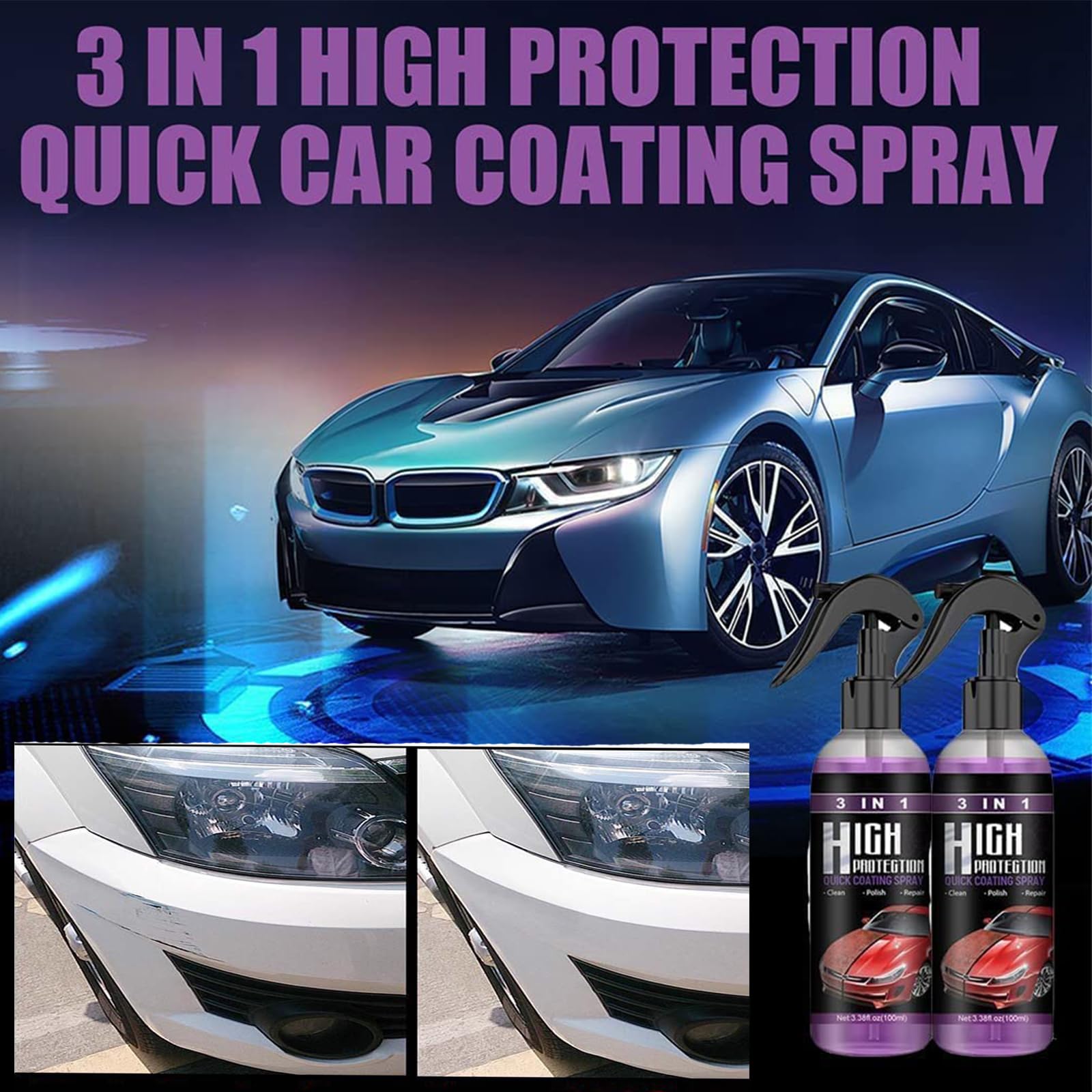 Marvulur 3-in-1 Car Nano Ceramic Coating Spray - High Protection Quick Car Cleaner & Wax for Long-Lasting Shine | Perfect for Detailing, Car Wash & Paint Protection