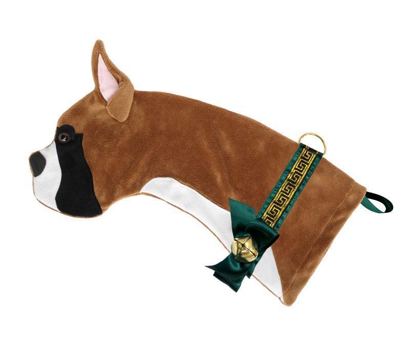 Festive Boxer Hearth Dog Christmas Stocking - Cute Holiday Pet Stocking for Fireplace Mantel Decor, Gift Giving & Christmas Celebrations