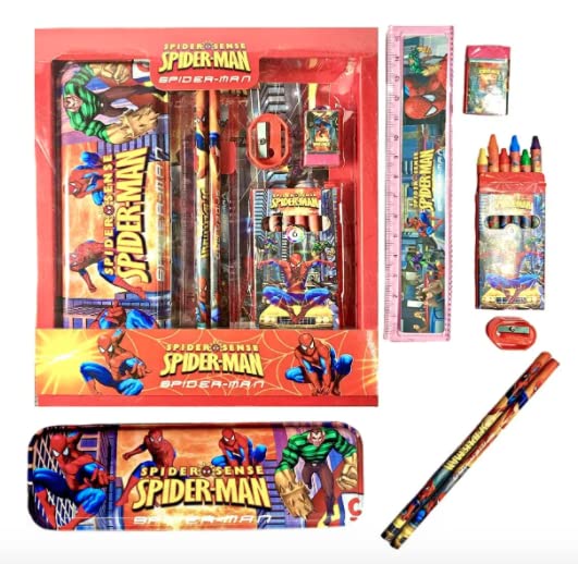 DEE Sons Gallery 14-Piece Spider Superhero Stationery Set - All-in-One Writing Kit for Kids | Perfect Rakhi Gift for Boys & Girls | School Supplies, Birthday Present, Back to School Essentials