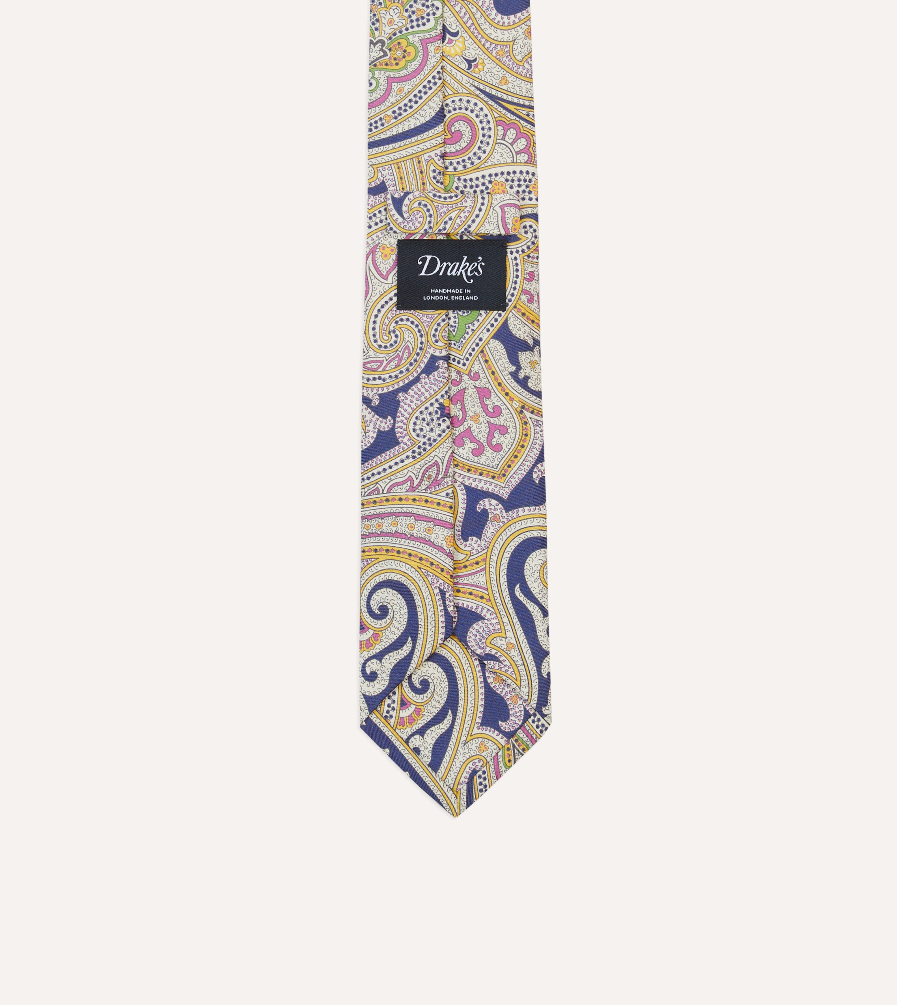 Premium Navy Blue Large Paisley Pattern Silk Necktie - Handcrafted Self-Tipped Design for Business, Weddings & Formal Occasions