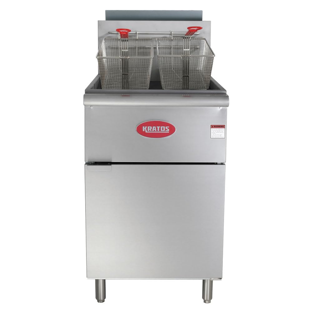Kratos Commercial Gas Floor Deep Fryer - 70-100 lb Oil Capacity, 5 Heating Tubes, 150000 BTU, Stainless Steel with 2 Fryer Baskets (29Y-012-NAT) - Perfect for Restaurants, Food Trucks & Catering Businesses