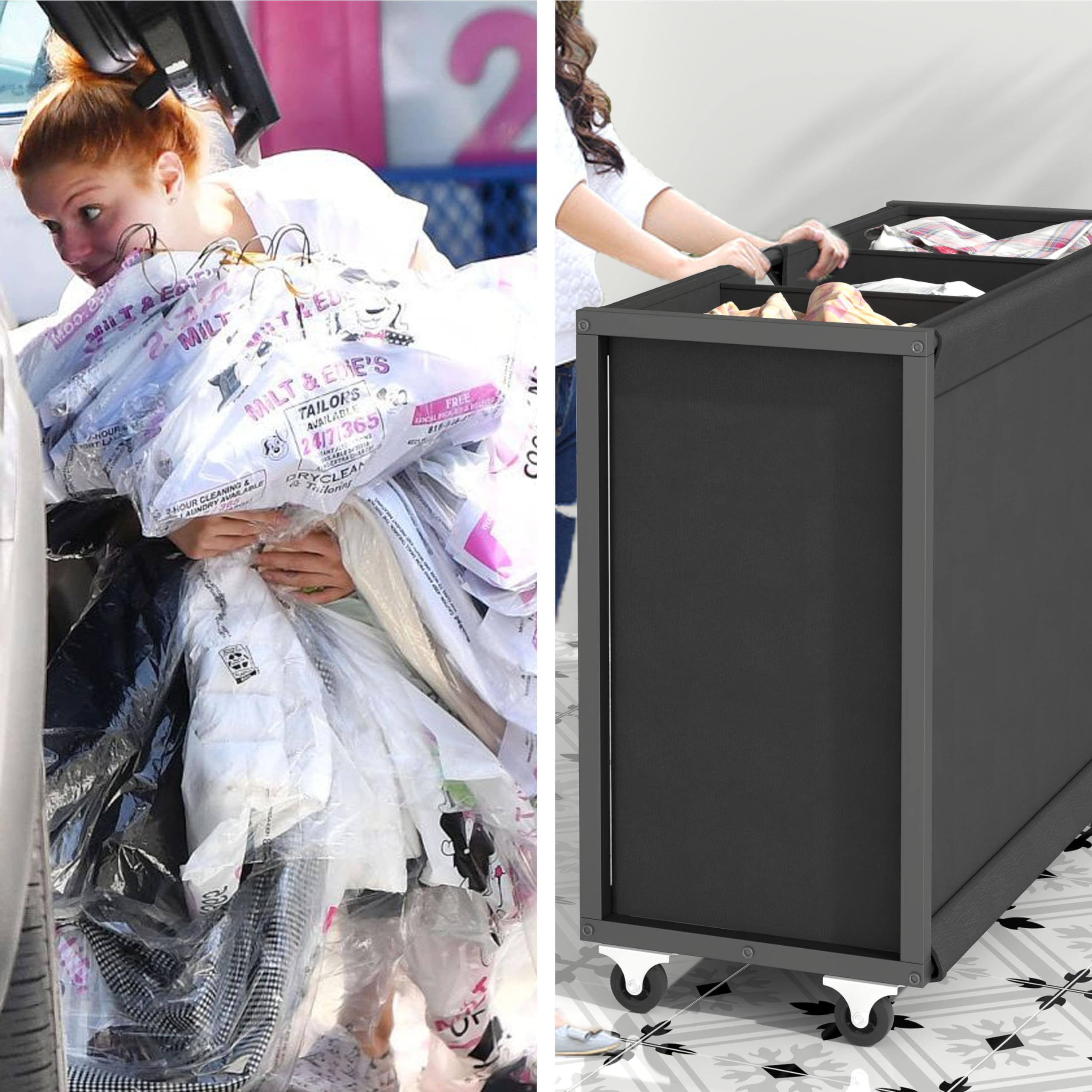 3-Section Rolling Laundry Hamper with 2-Tier Storage Shelf & 2 Drawers - Foldable Clothes Sorter Organizer for Bedroom, Bathroom & Laundry Room - Perfect for Home Organization & Space Saving