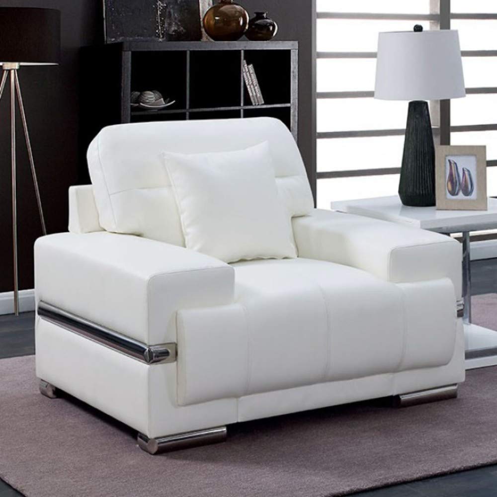 Benzara Stylish White Leatherette Living Room Chair - Comfortable Lounge Seating for Home, Office & Reading Nook