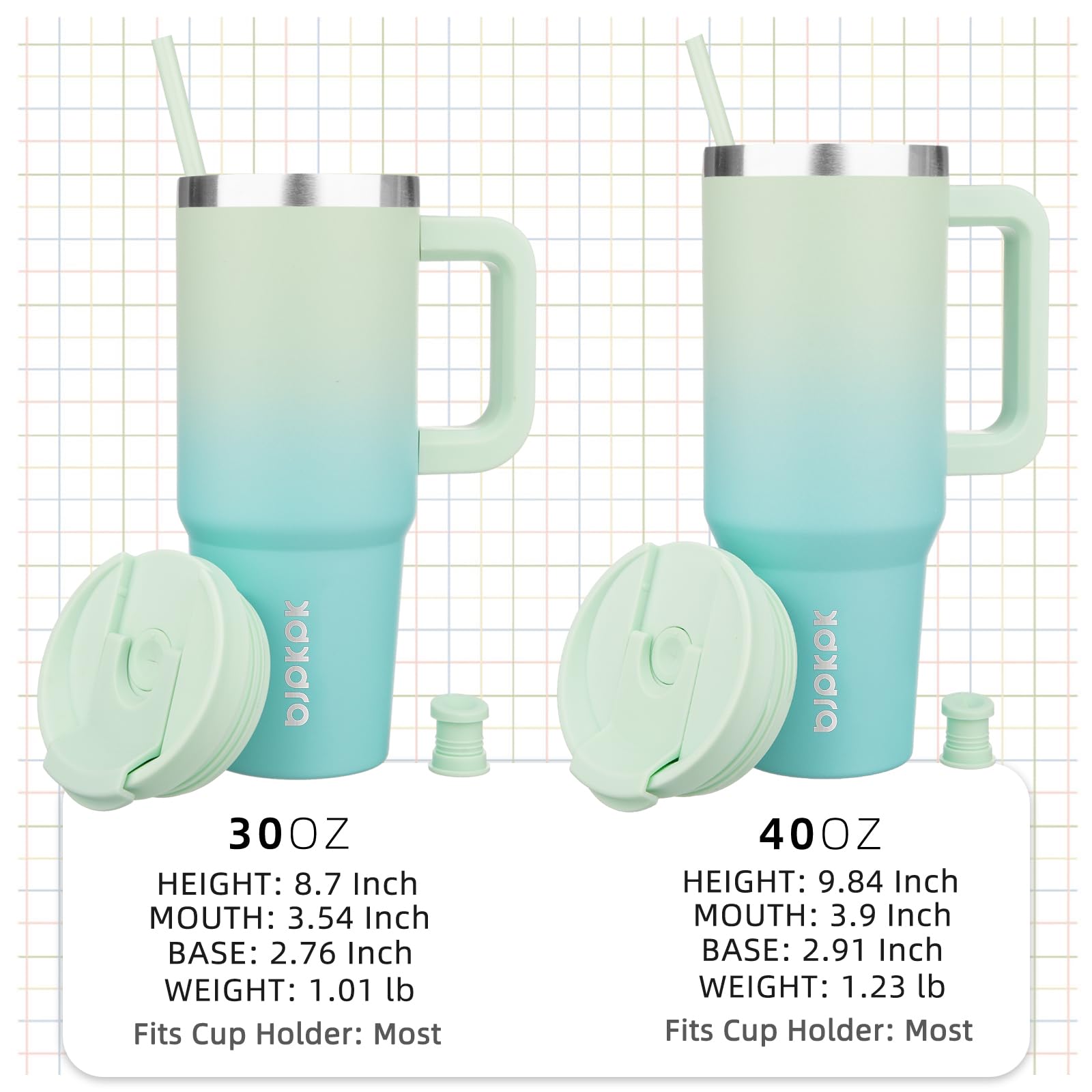 BJPKPK 30 oz Stainless Steel Insulated Tumbler with Handle, Lid & Straw - Mint Green - Perfect for Coffee, Tea, Cold Drinks at Home, Office or Travel