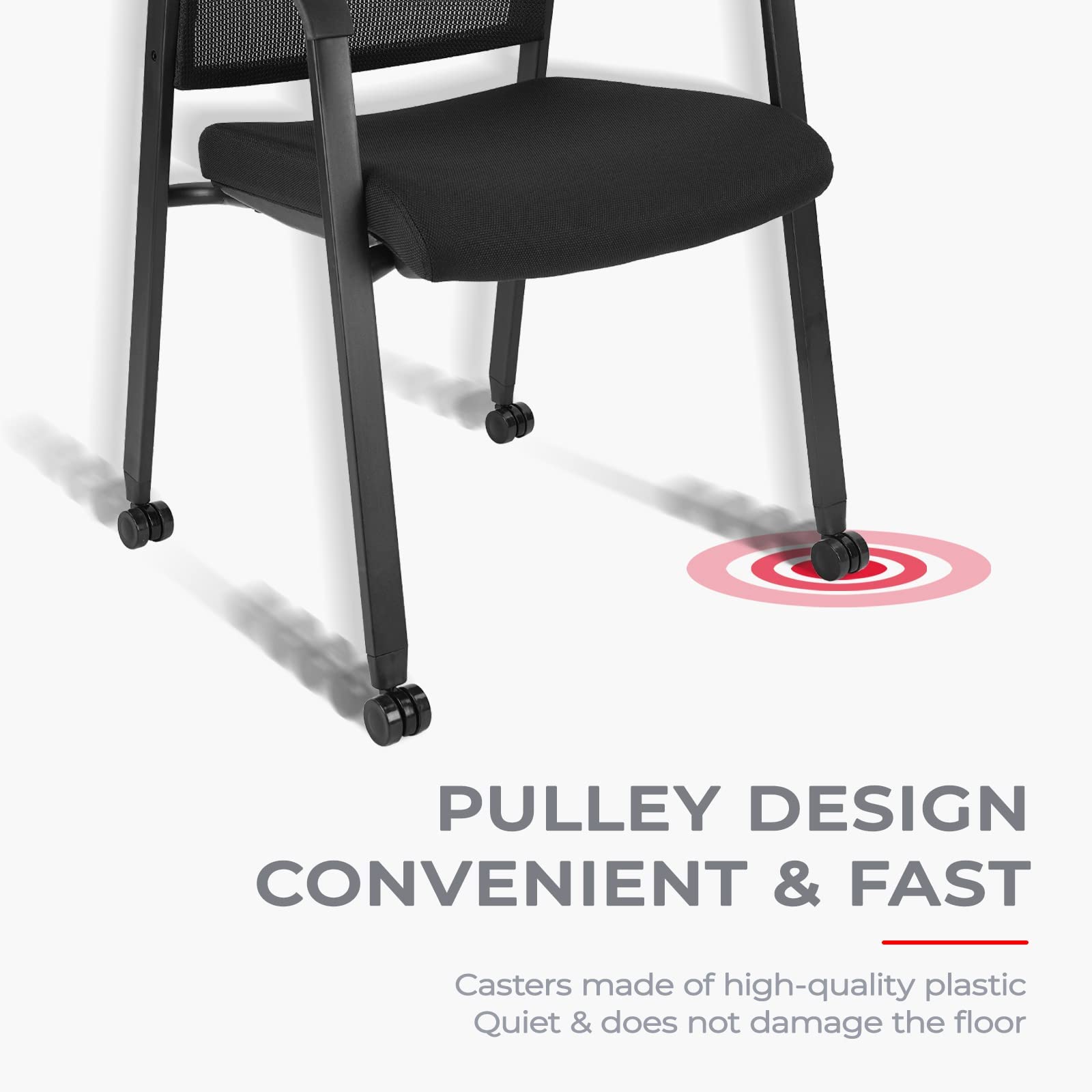 CLATINA Ergonomic Mesh Conference Room Chair with Wheels & Paddle - Adjustable Office Chair for Meetings, Training, Reception & Home Office - Black Folding Desk Chair (1 Pack) - Perfect for Corporate Offices, Conference Rooms & Home Workspaces